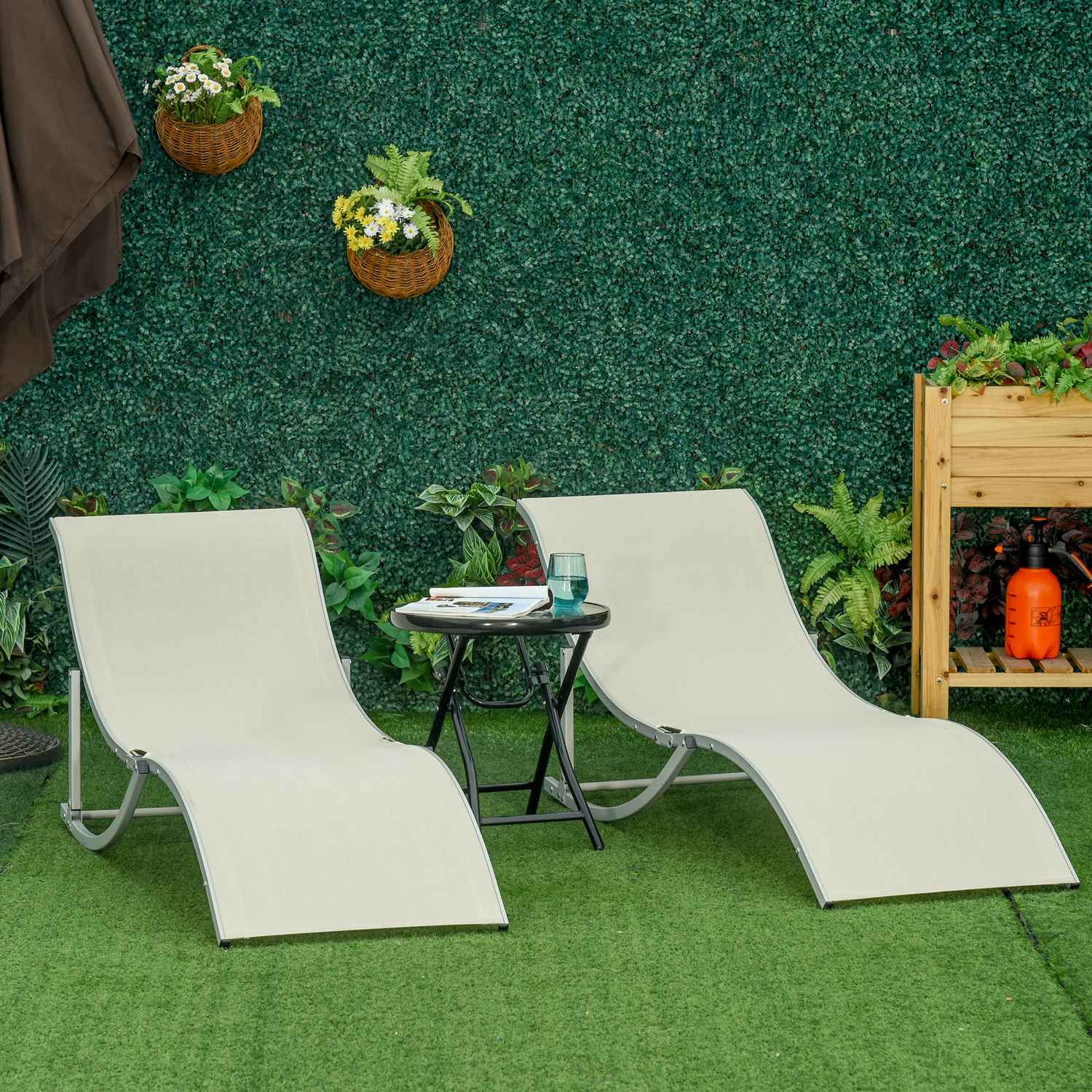 Hopfällbar Beige Garden Solstolar Set, Aluminium, Ergonomisk
