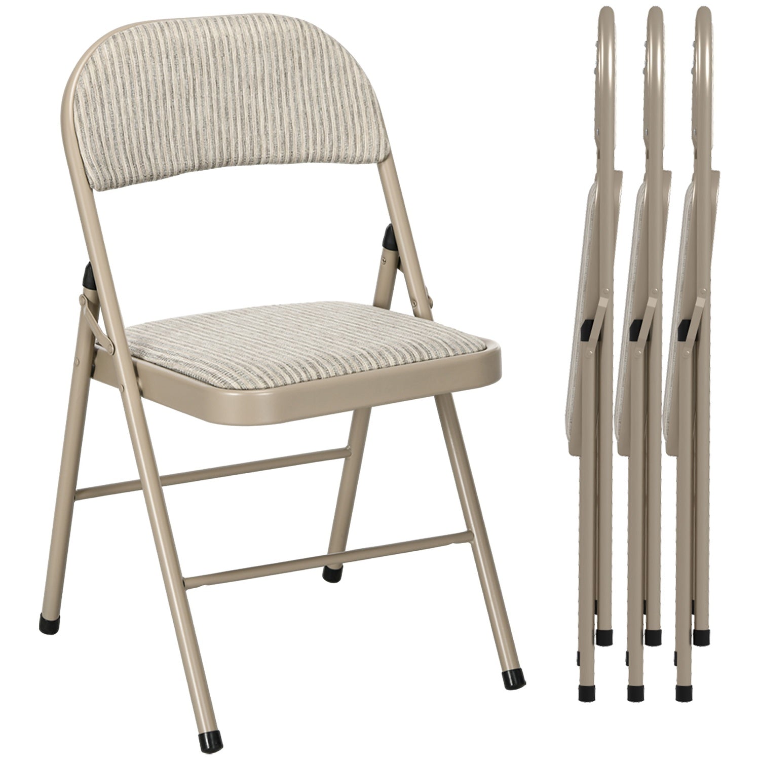 Hopfällbara vadderade stolar, set om 4 – Stålram, beige