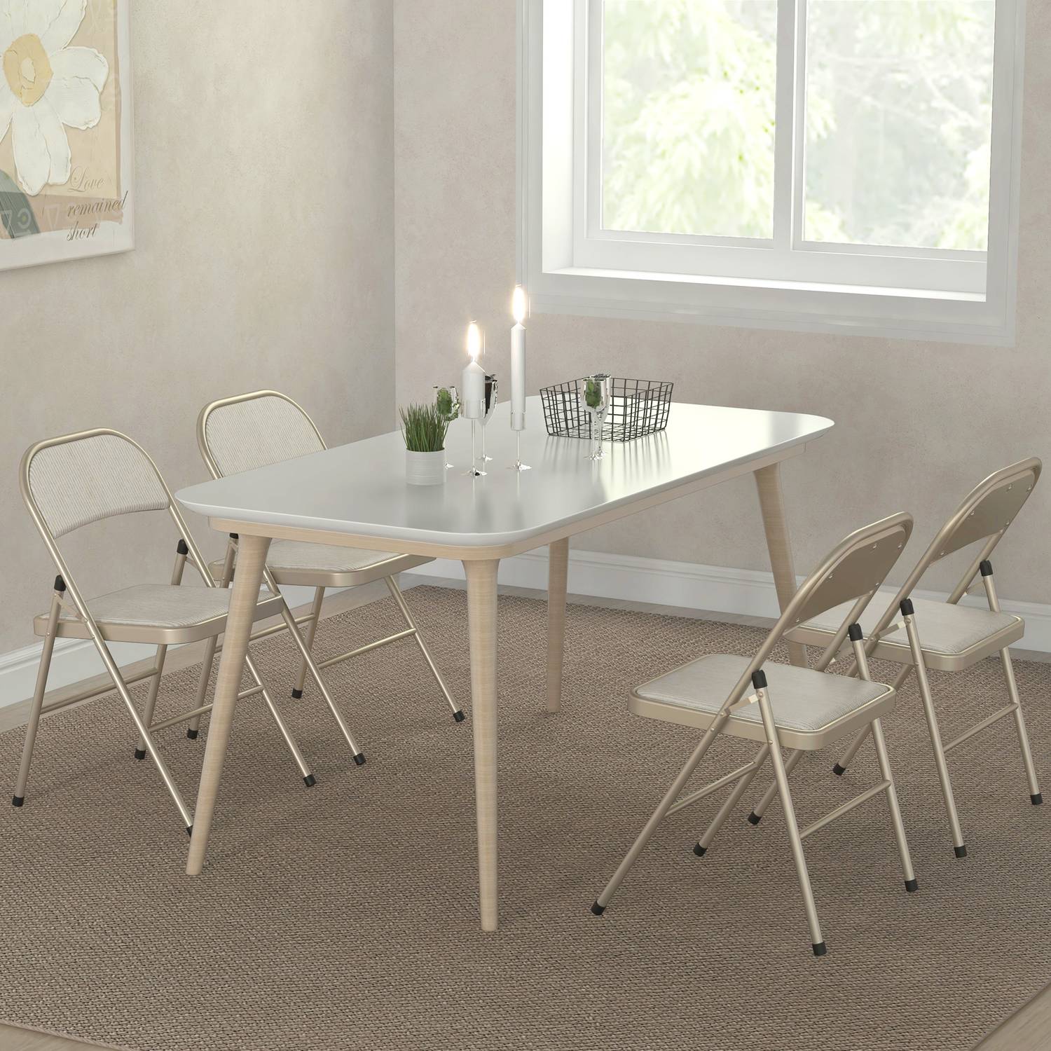 Hopfällbara vadderade stolar, set om 4 – Stålram, beige