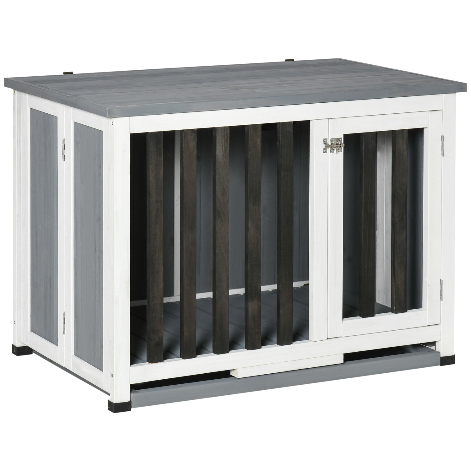 Hopfällbar grå hundkennel med fönster, 84,5x51,4x61cm