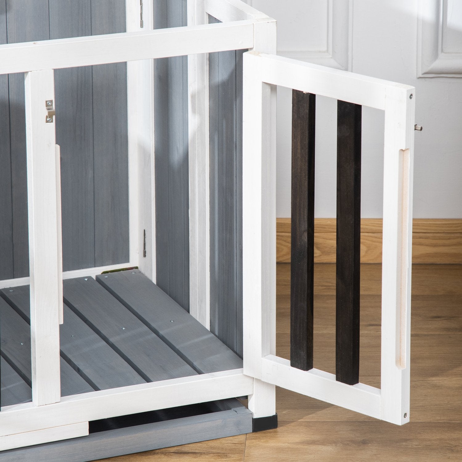 Hopfällbar grå hundkennel med fönster, 84,5x51,4x61cm