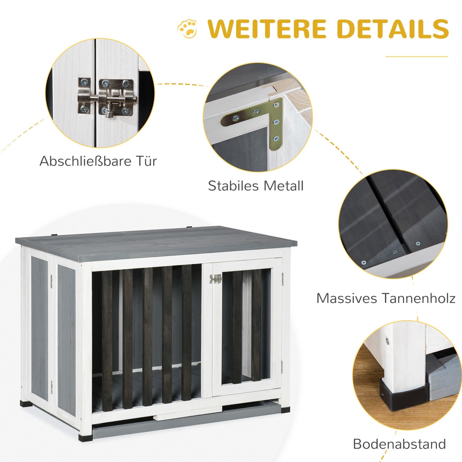 Hopfällbar grå hundkennel med fönster, 84,5x51,4x61cm