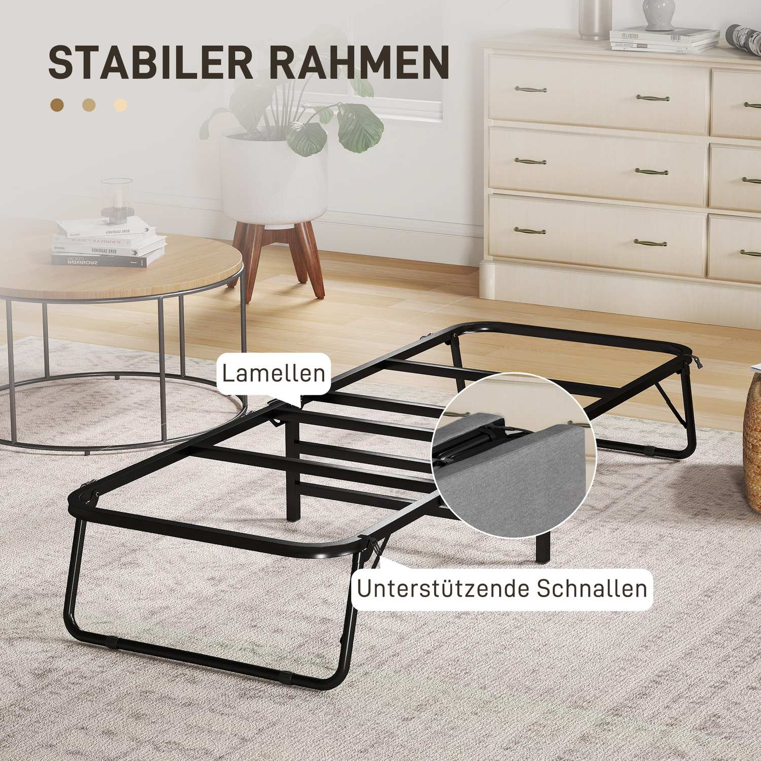 Hopfällbar gästsäng med skummadrass, metallram, mörkgrå