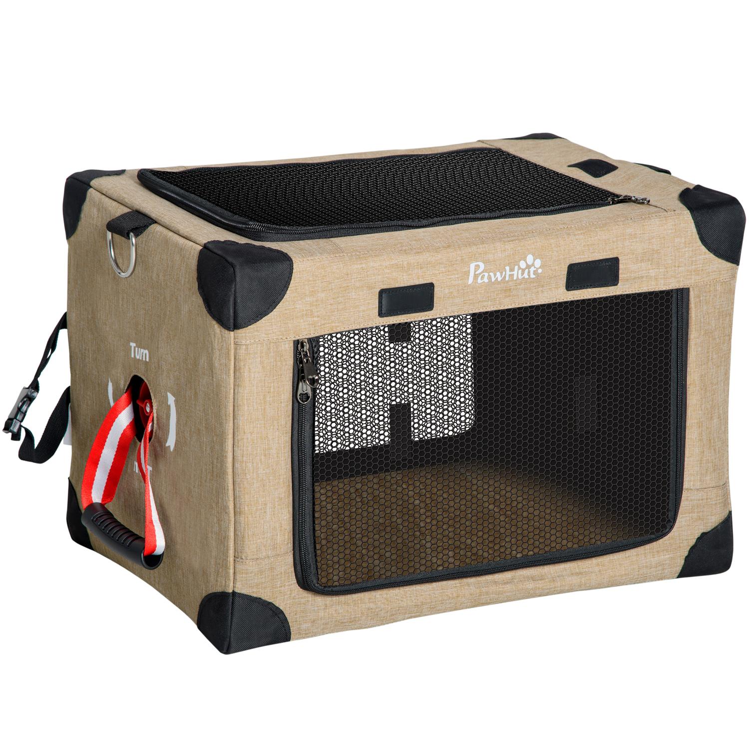 Hopfällbar hundtransportlåda med handtag, Khaki, 48,5x33,5x33cm