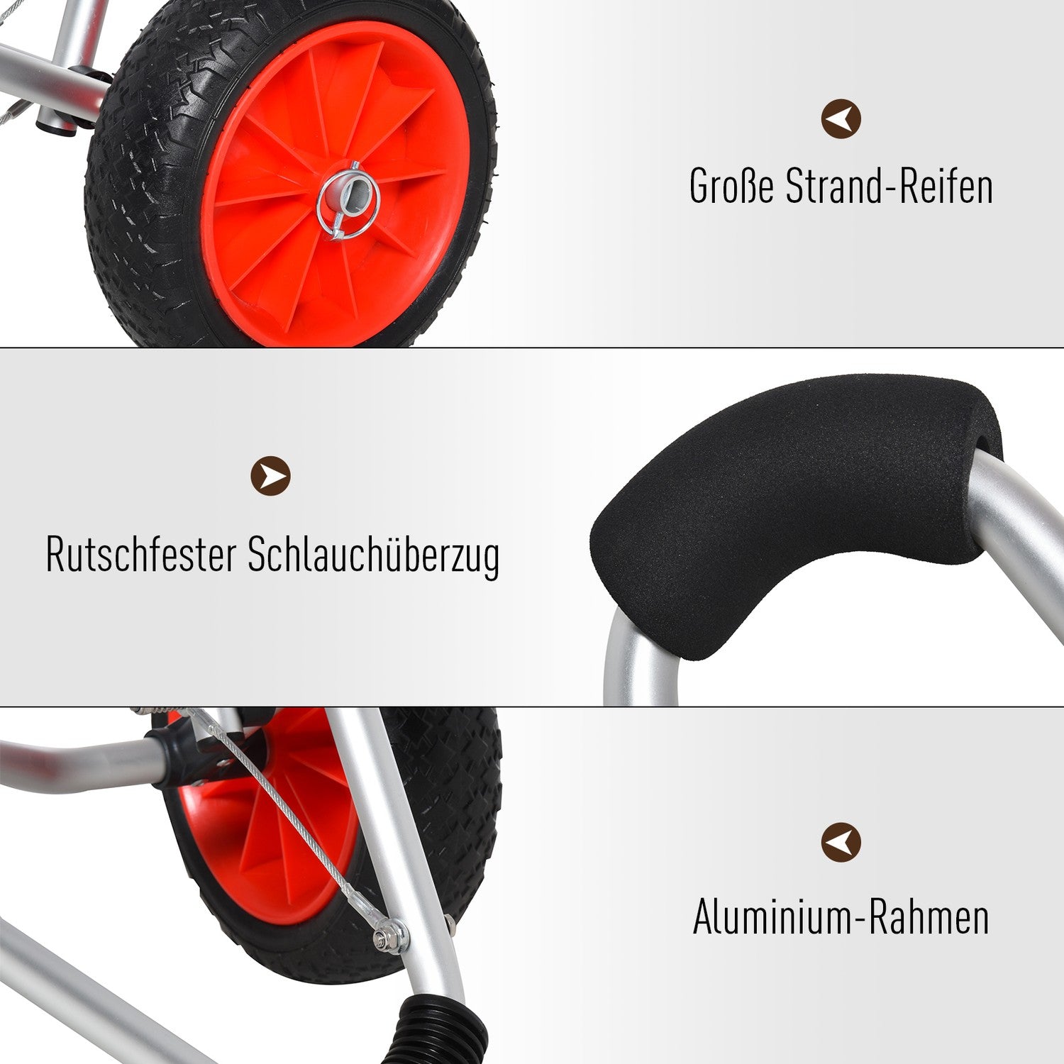 Hopfällbar kajakvagn i aluminium med PU-däck, 75 kg kapacitet