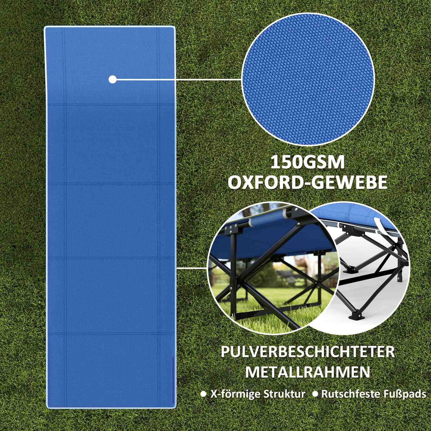 Skládací polní lůžko s matrací a polštářem – 190 cm, nosnost 150 kg