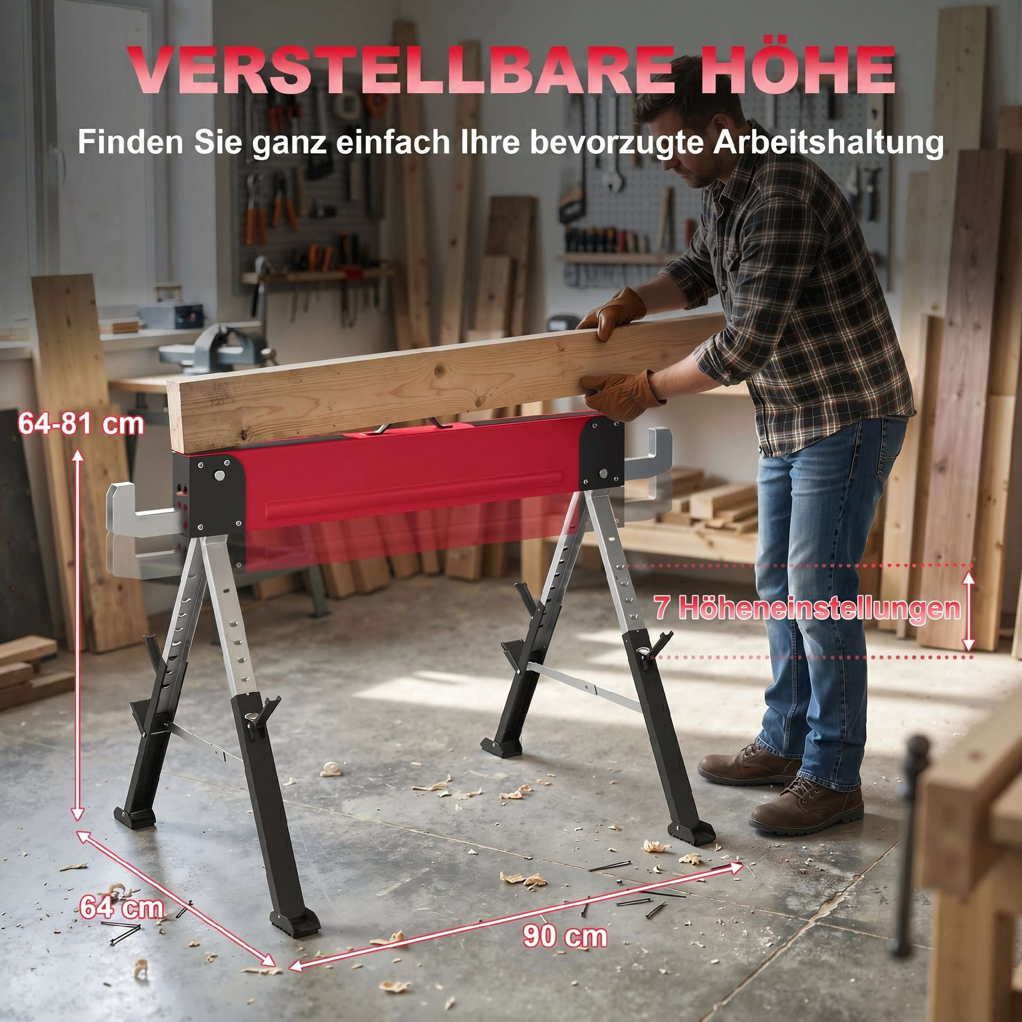 Hopfällbar metallsågbock, 1160 kg kapacitet, justerbar höjd