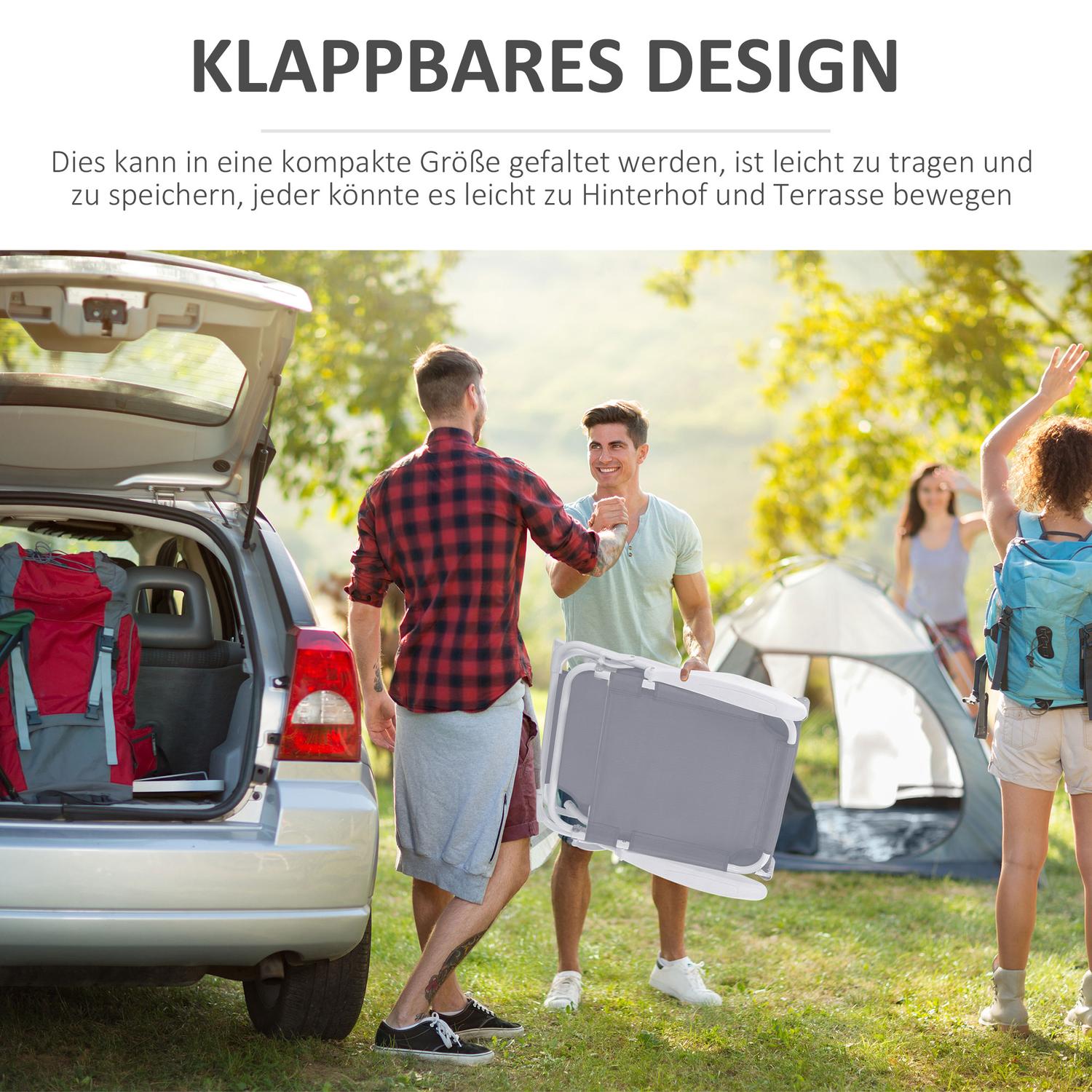 Hopfällbar solstol med 4-våningsnät, Grå 160x66x80 cm
