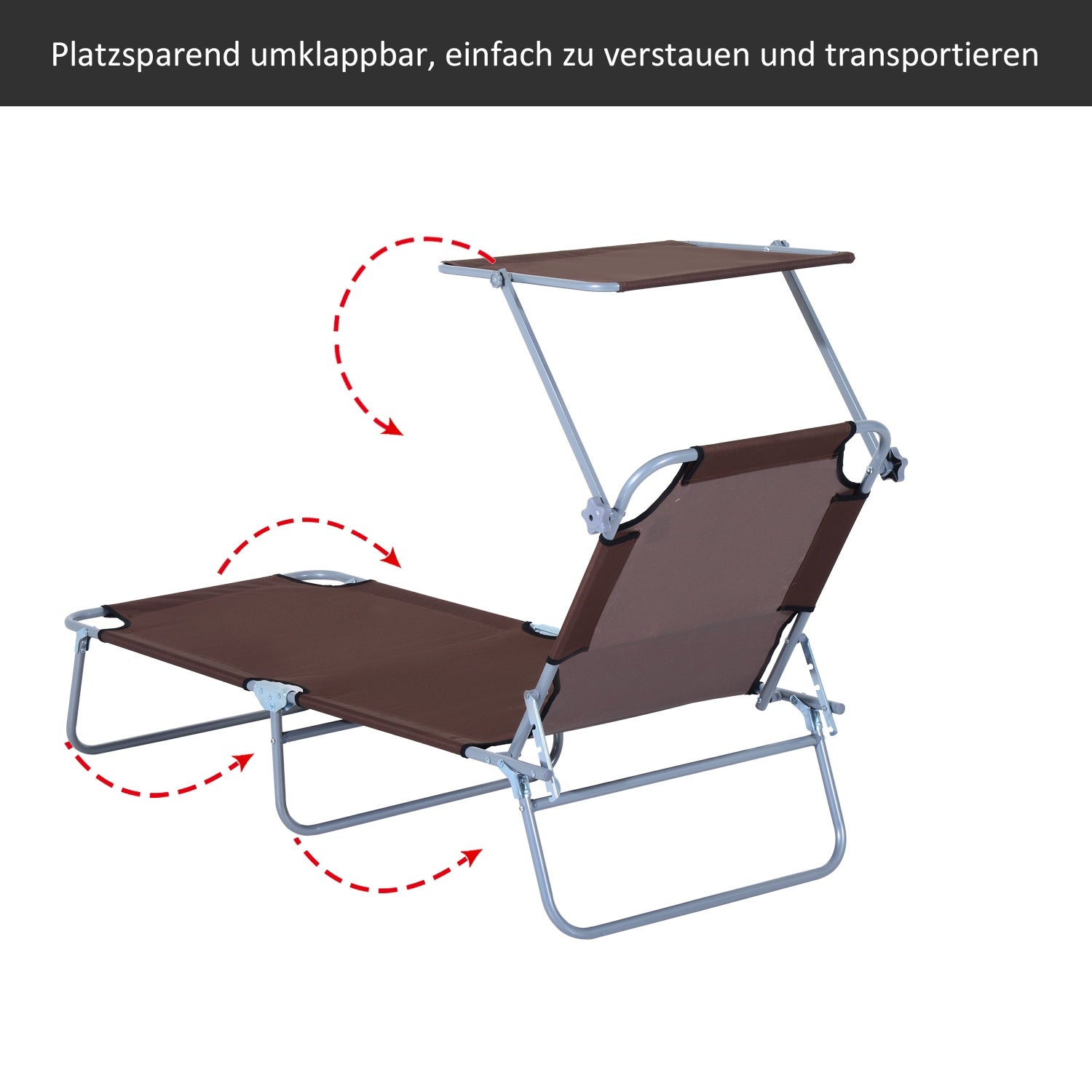 Hopfällbar solstol med solskydd, brun, 187x58x36 cm