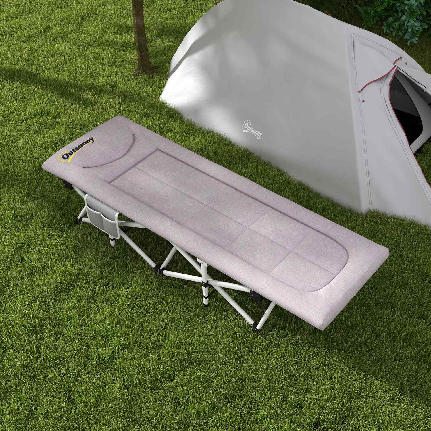 Skládací kempingová postel, Oxford Grey – nosnost 200 kg, 200x65x42cm