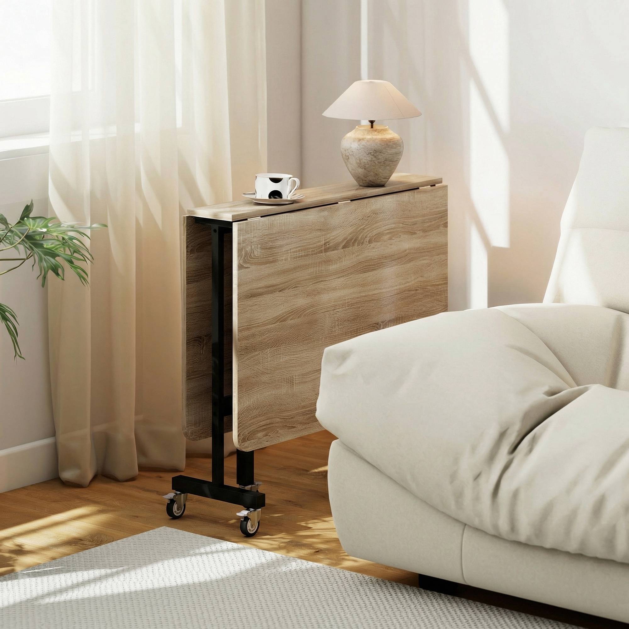 Hopfällbart matbord för 6 personer, ekfinish, platsbesparande design