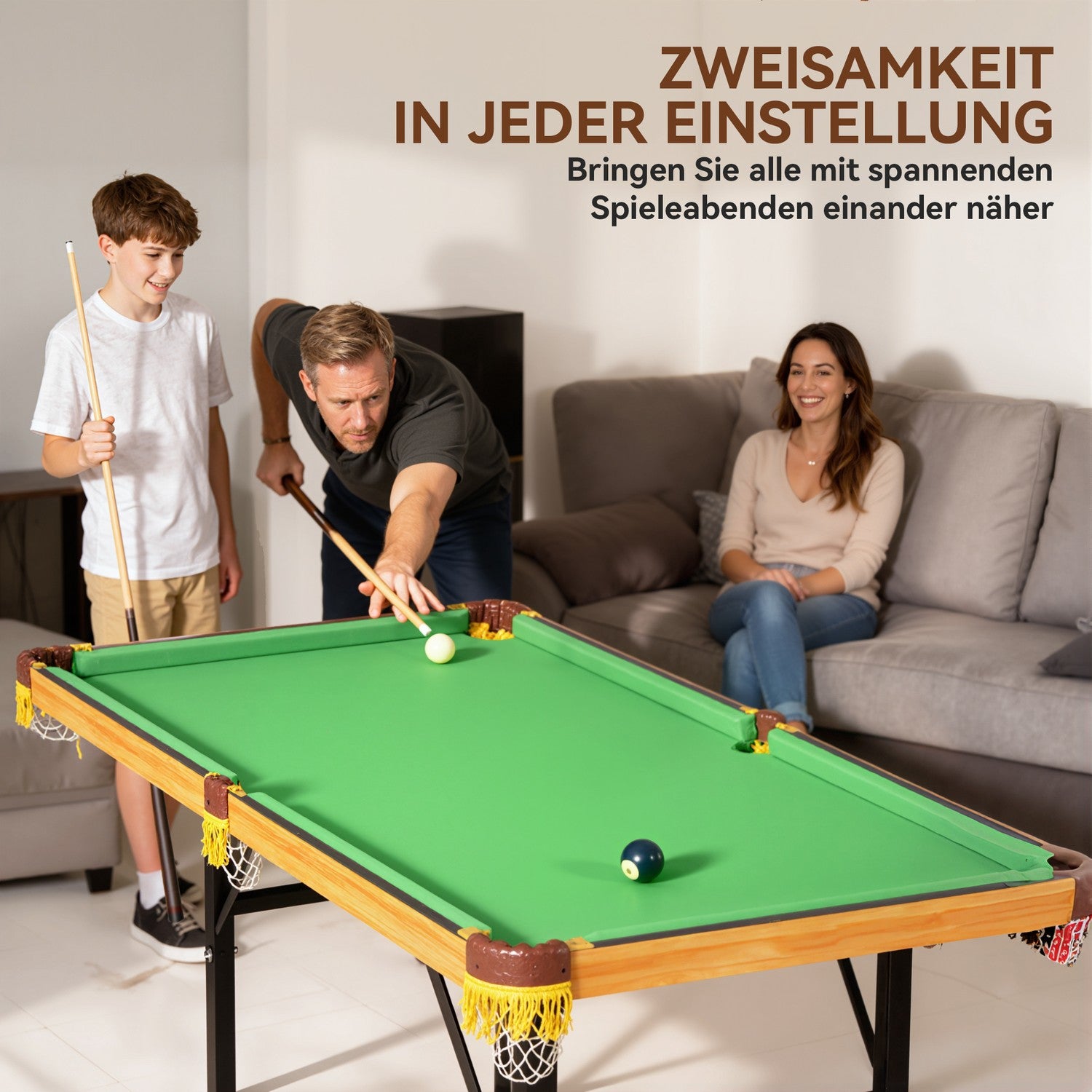 Hopfällbart minibiljardbord, 2 biljardköer, 16 bollar, grönt