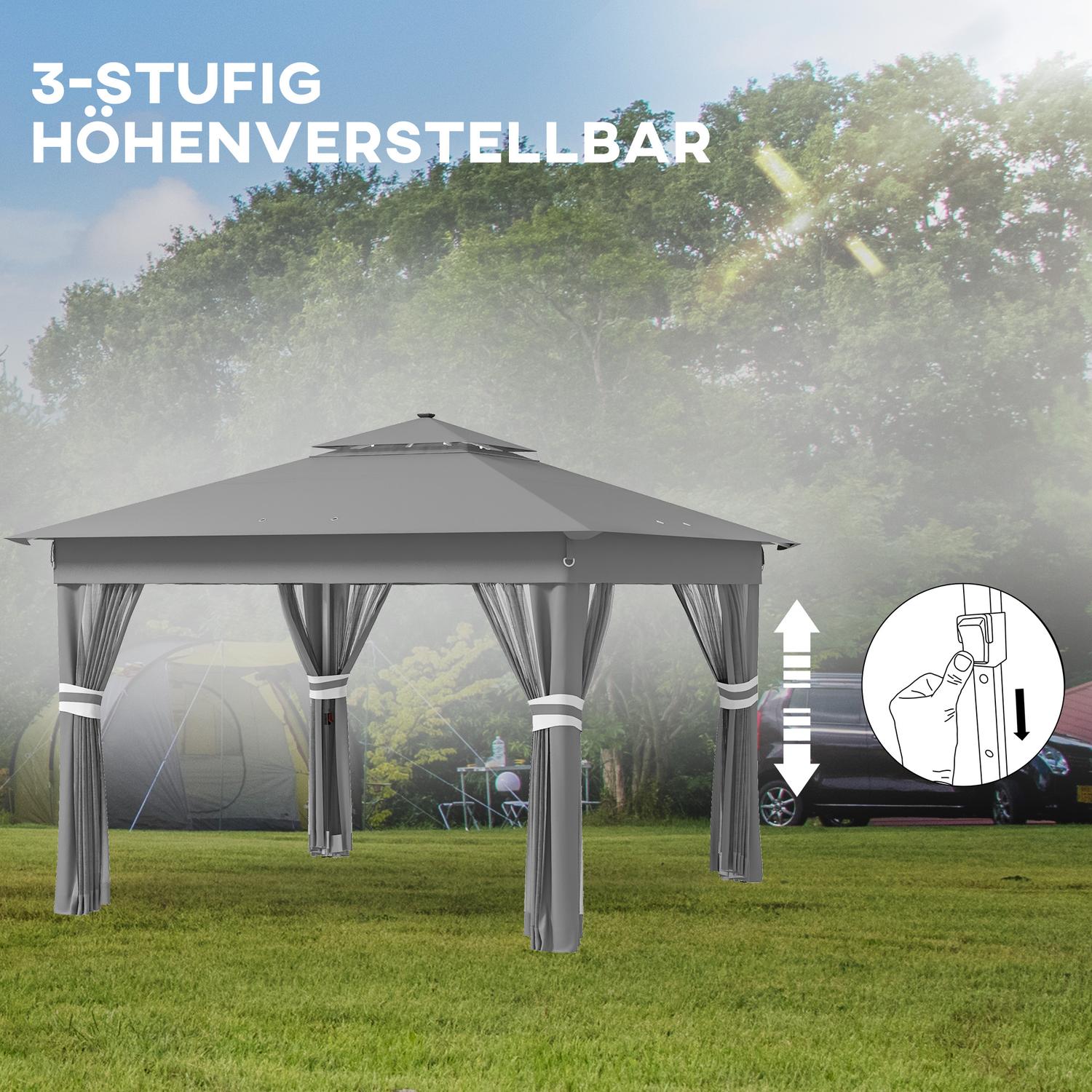 Hopfällbar trädgårdspaviljong 3x3m med LED & Gardiner