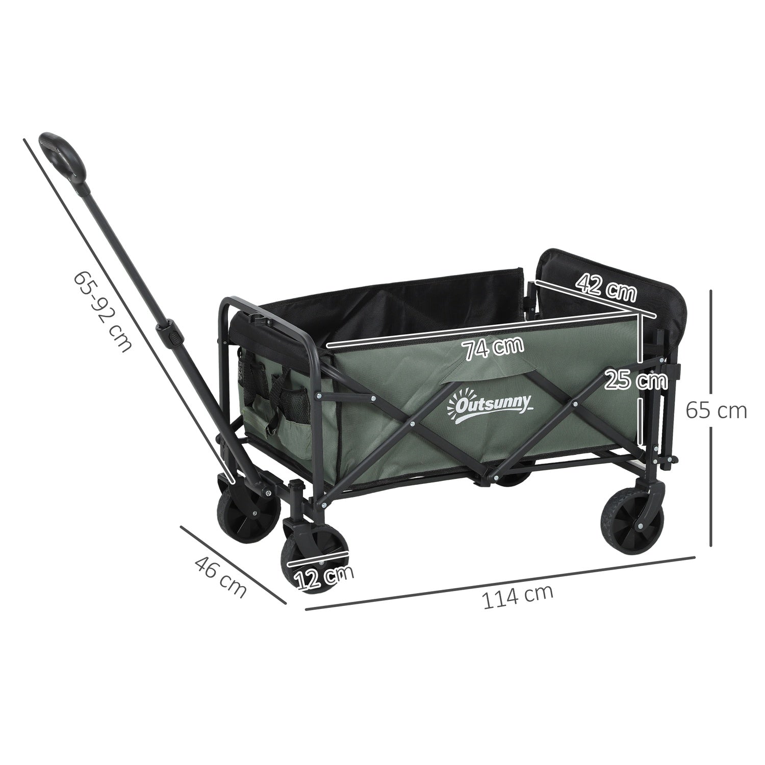 Hopfällbar trädgårdsvagn, 72L kapacitet, 90 kg belastning, grön