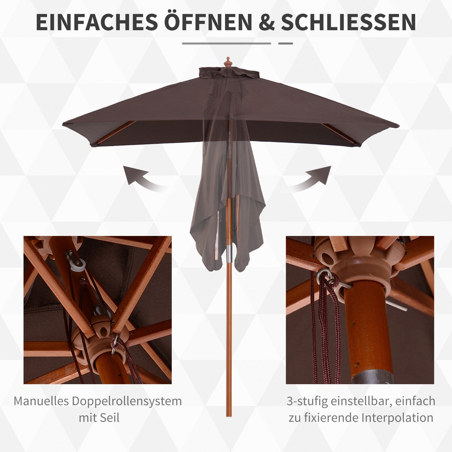Hopfällbart trädgårdsparasoll – Justerbart gran och polyester 200x150x230 cm