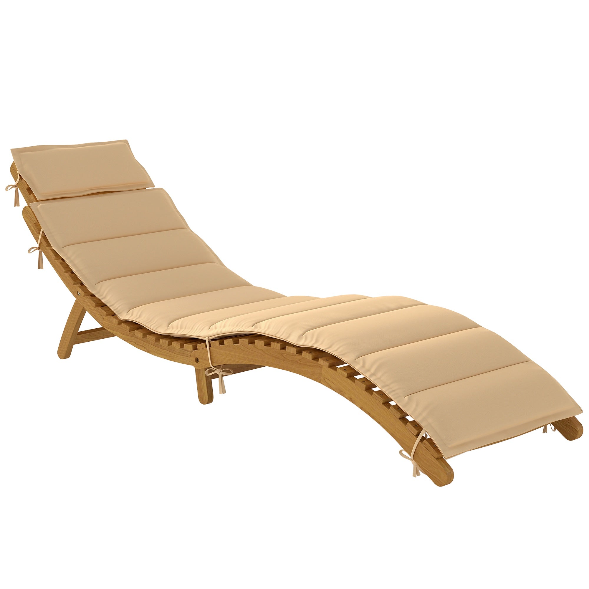 Hopfällbar väderbeständig solsäng i trä med dyna, beige