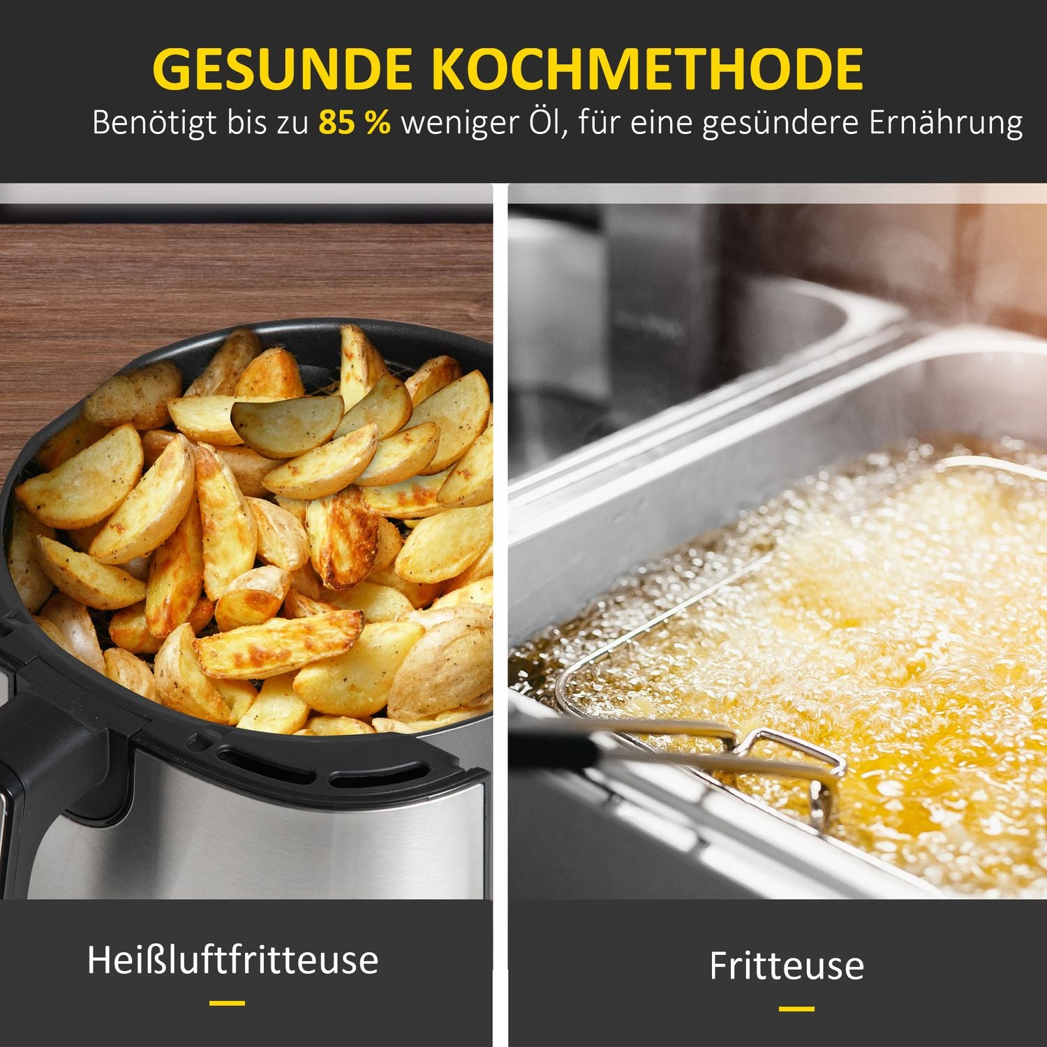 Hot Air Fryer 4,5L, 1500W, Oljefri Matlagning, Svart