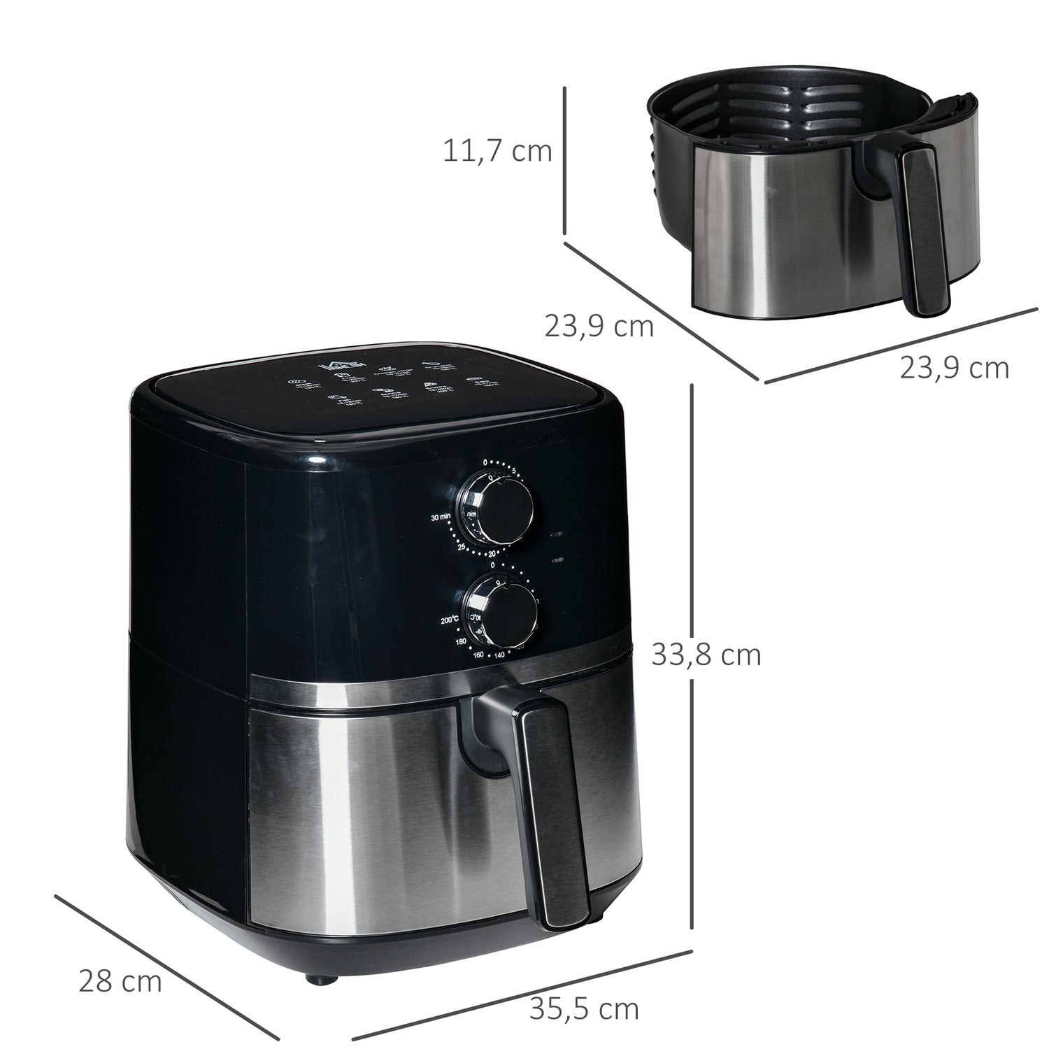 Hot Air Fryer 4,5L, 1500W, Oljefri Matlagning, Svart