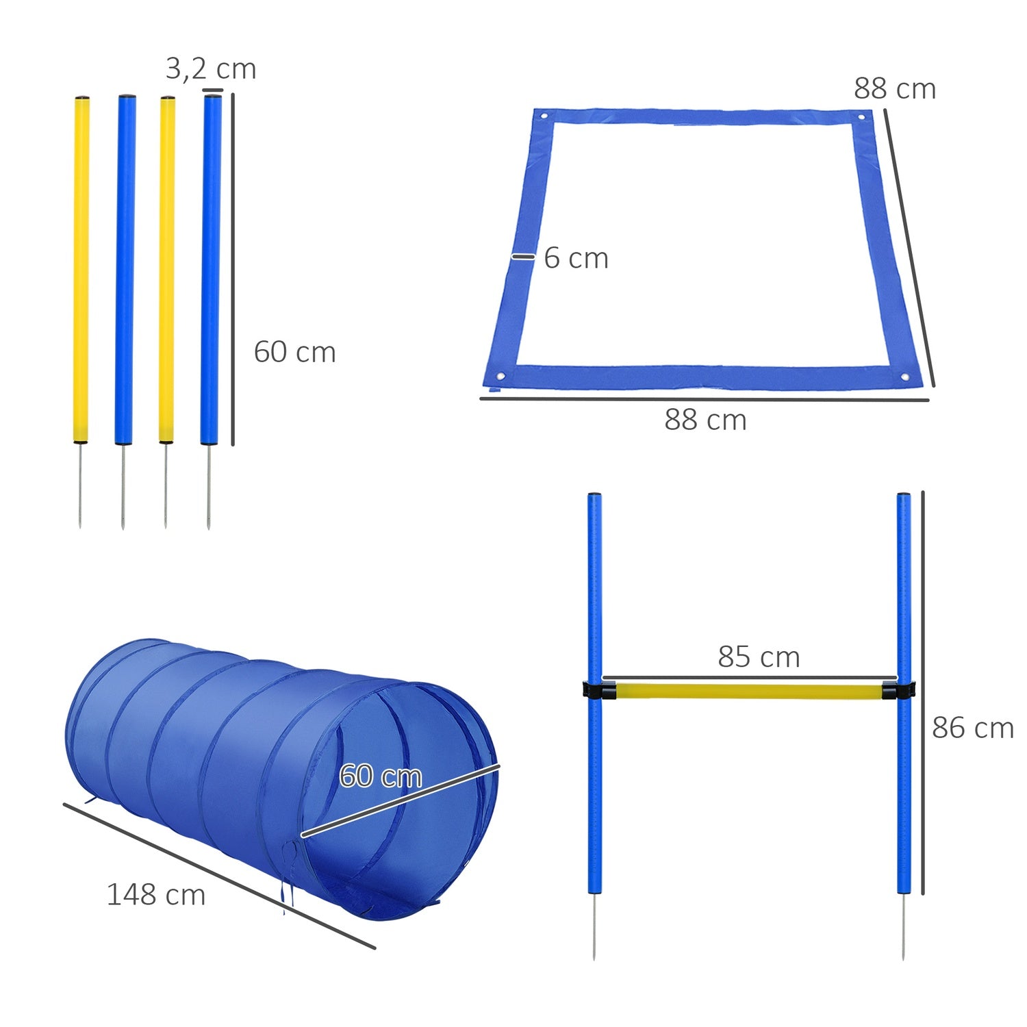 Hund Agility Training Set med tunnel, stavar och hinder
