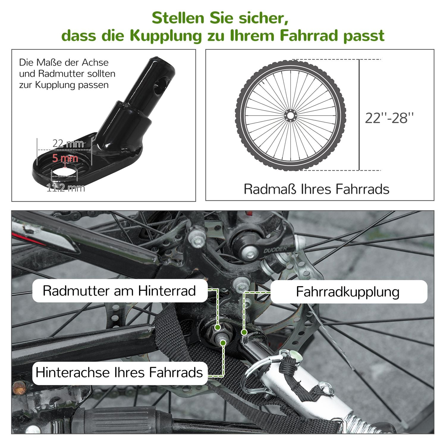 Hundcykelsläp & lasthållare för husdjur, grön/grå, metallram