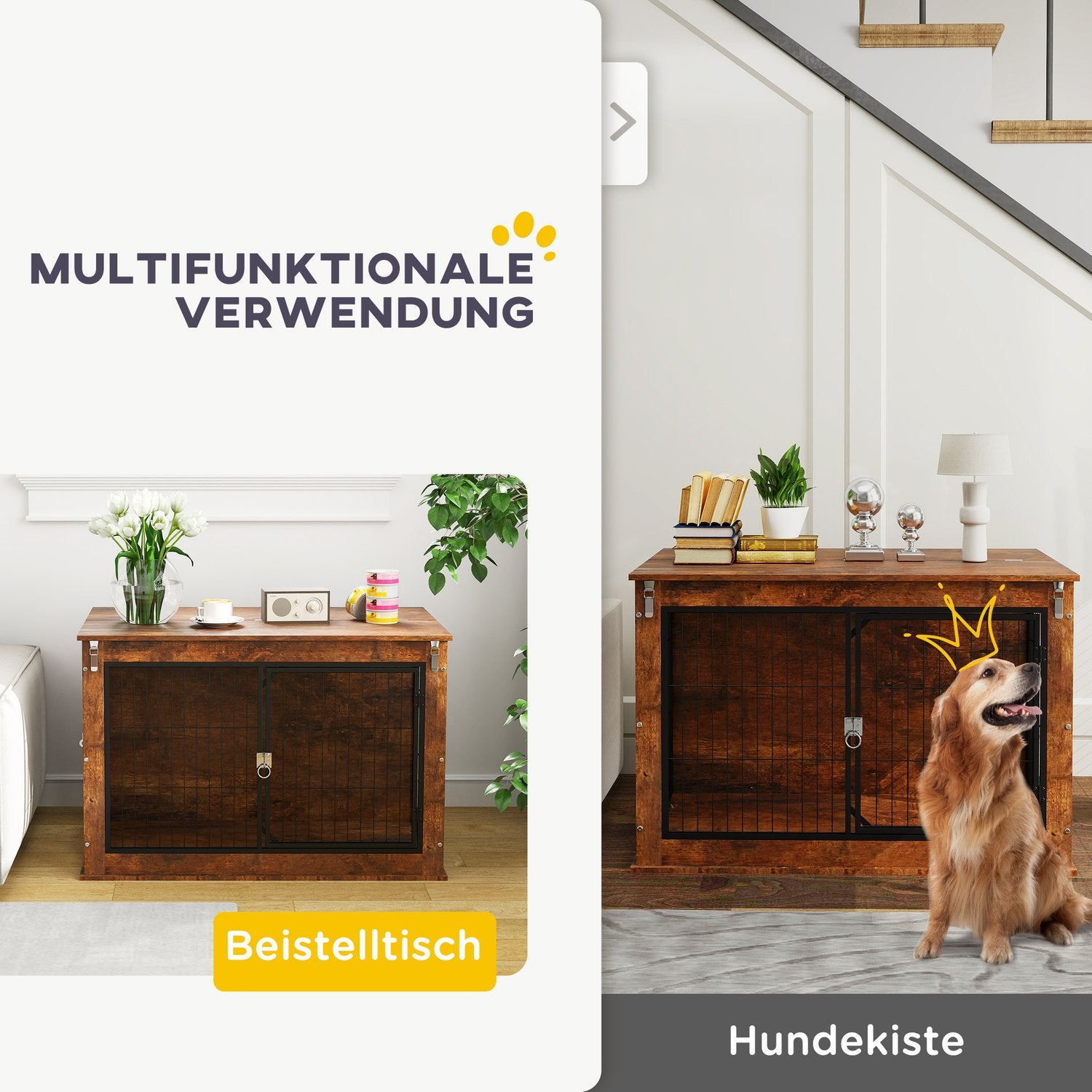 Hundlåda med dubbla dörrar, 98 x 60 x 65,5 cm, brun