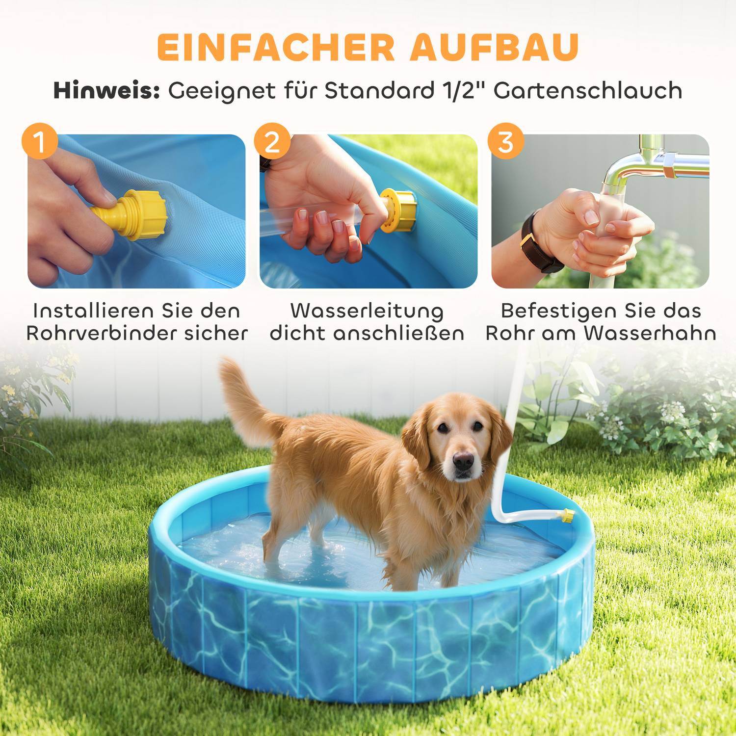 Hundpool Hopfällbar plaskdamm med fontän och vattenkuddedesign Ø120 x 30 cm Blå