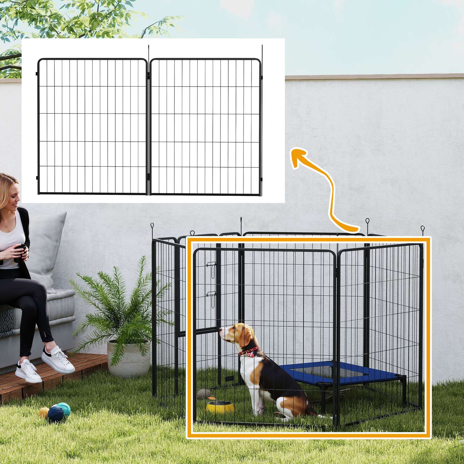 Hundstaket för utomhusbruk, set om 2, stål, 80x100 cm, svart