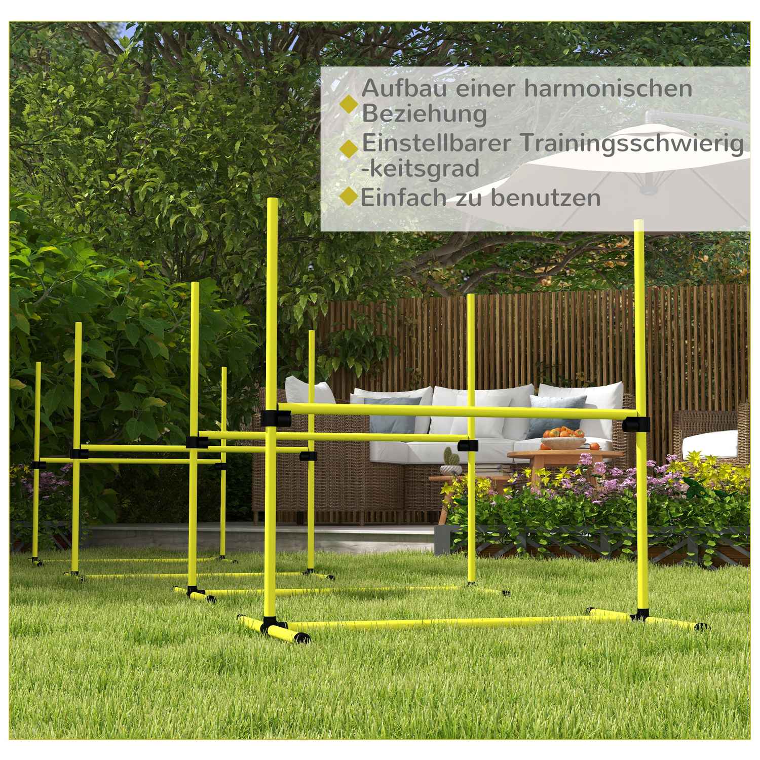 Hundträningsslalomset – 4 gula plasthäckar