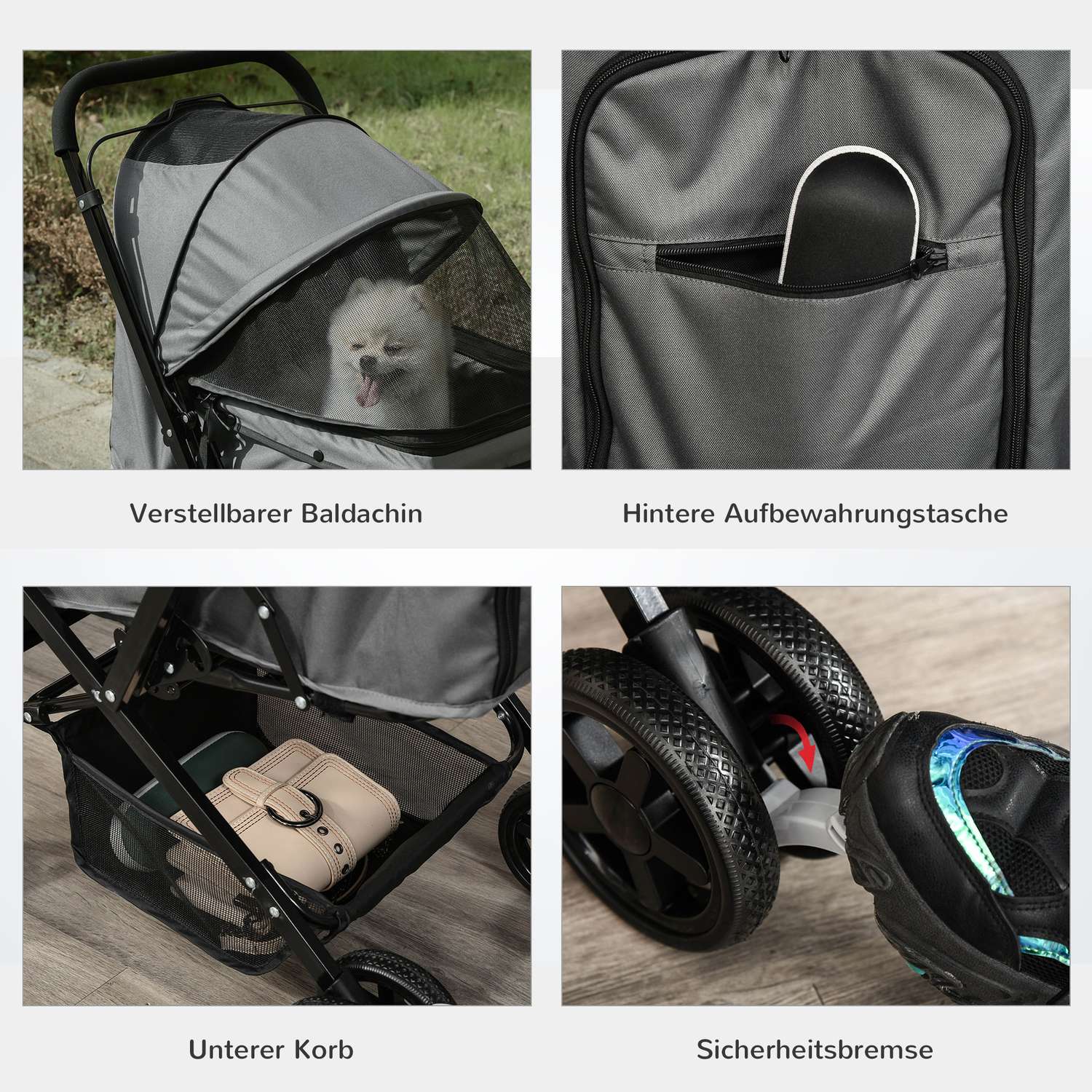 Hundvagn, Buggy för små husdjur, mörkgrå Oxford 76,5 cm
