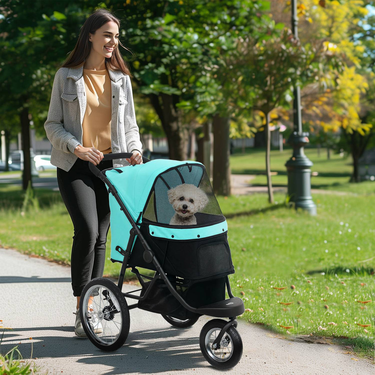 Kočárek pro psy Jogger, skládací, pro domácí mazlíčky do 10 kg, tyrkysový