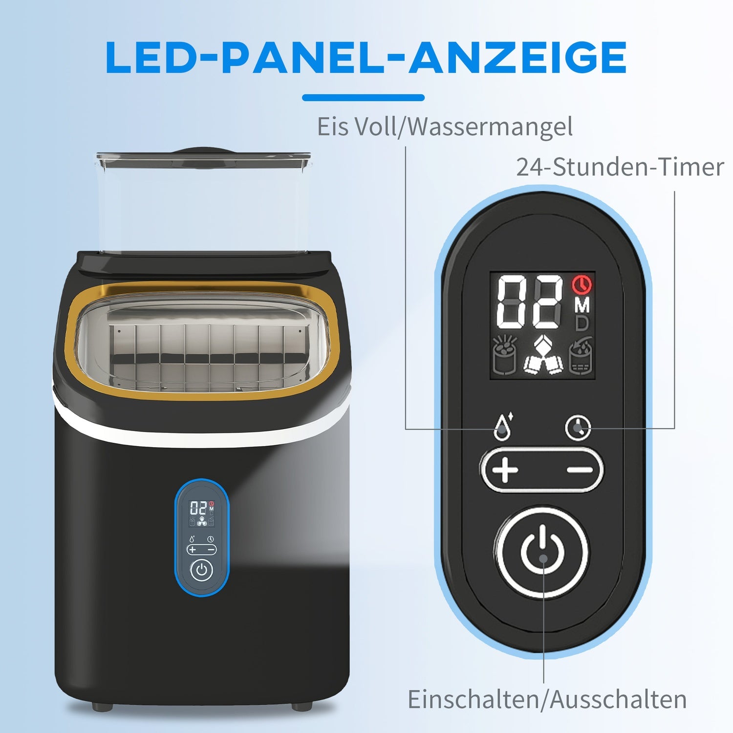 Výrobník kostek ledu, 15kg/24h, nádržka 1,5L, LED displej, černý