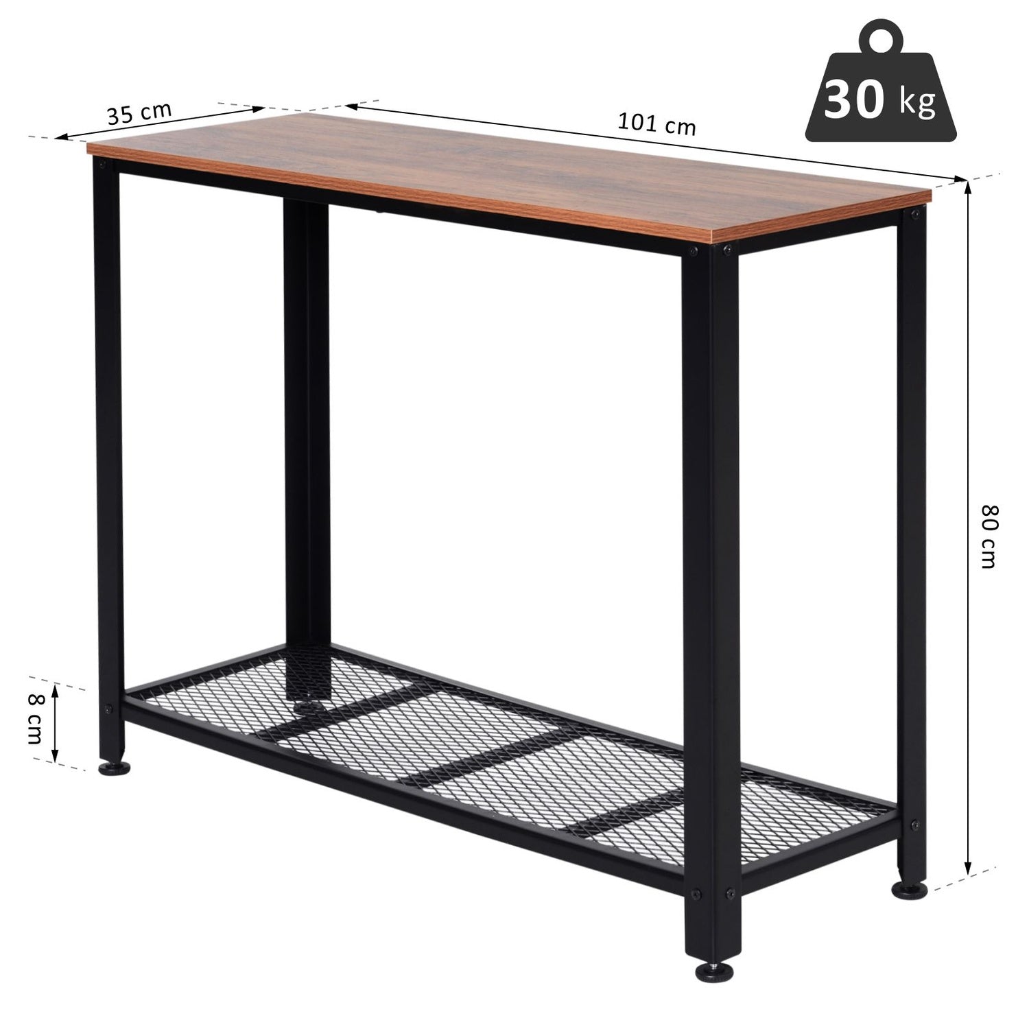 Industriell konsolbord med metallgallerhylla, 101x35x80 cm