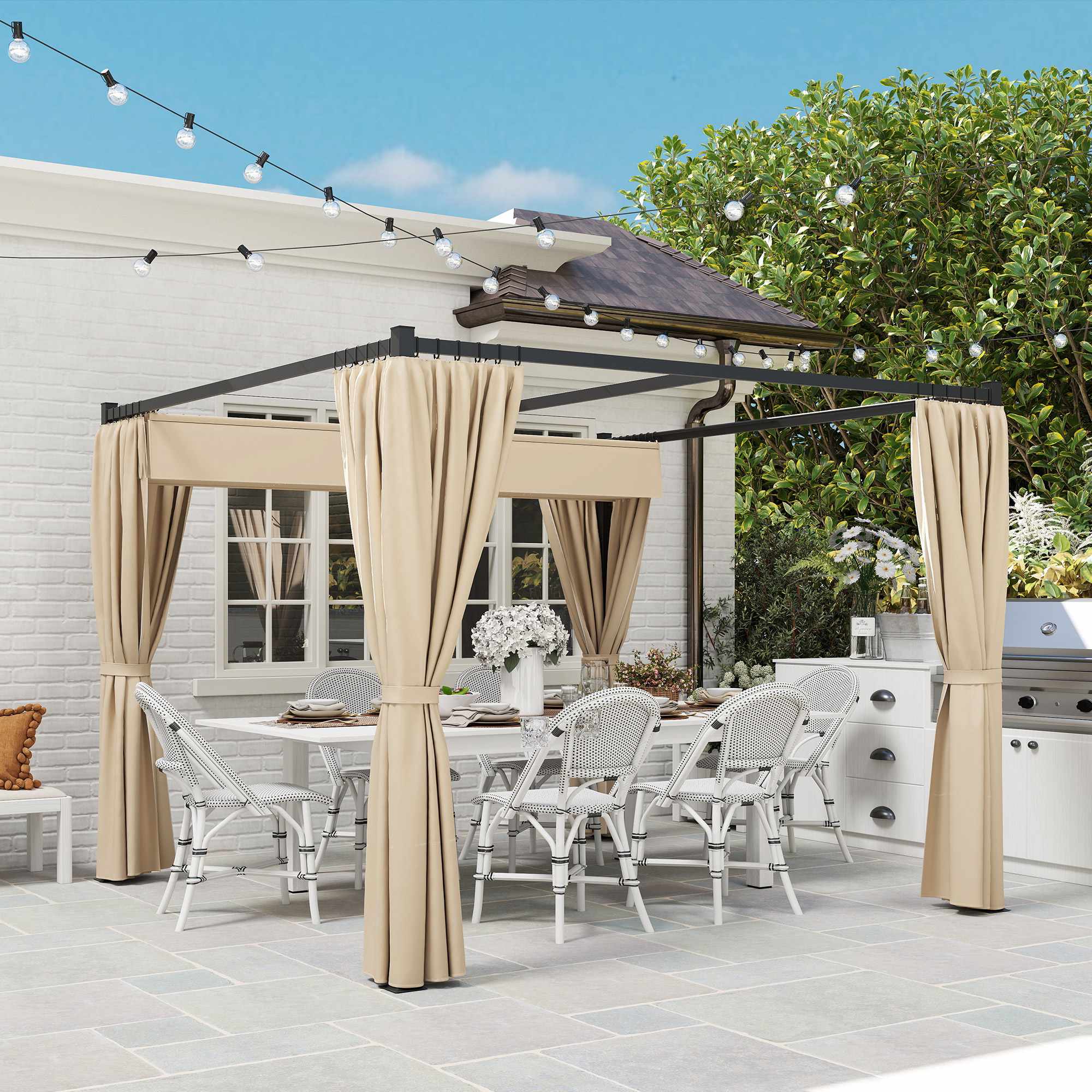 Infällbar fristående terrasstak, metallram, beige