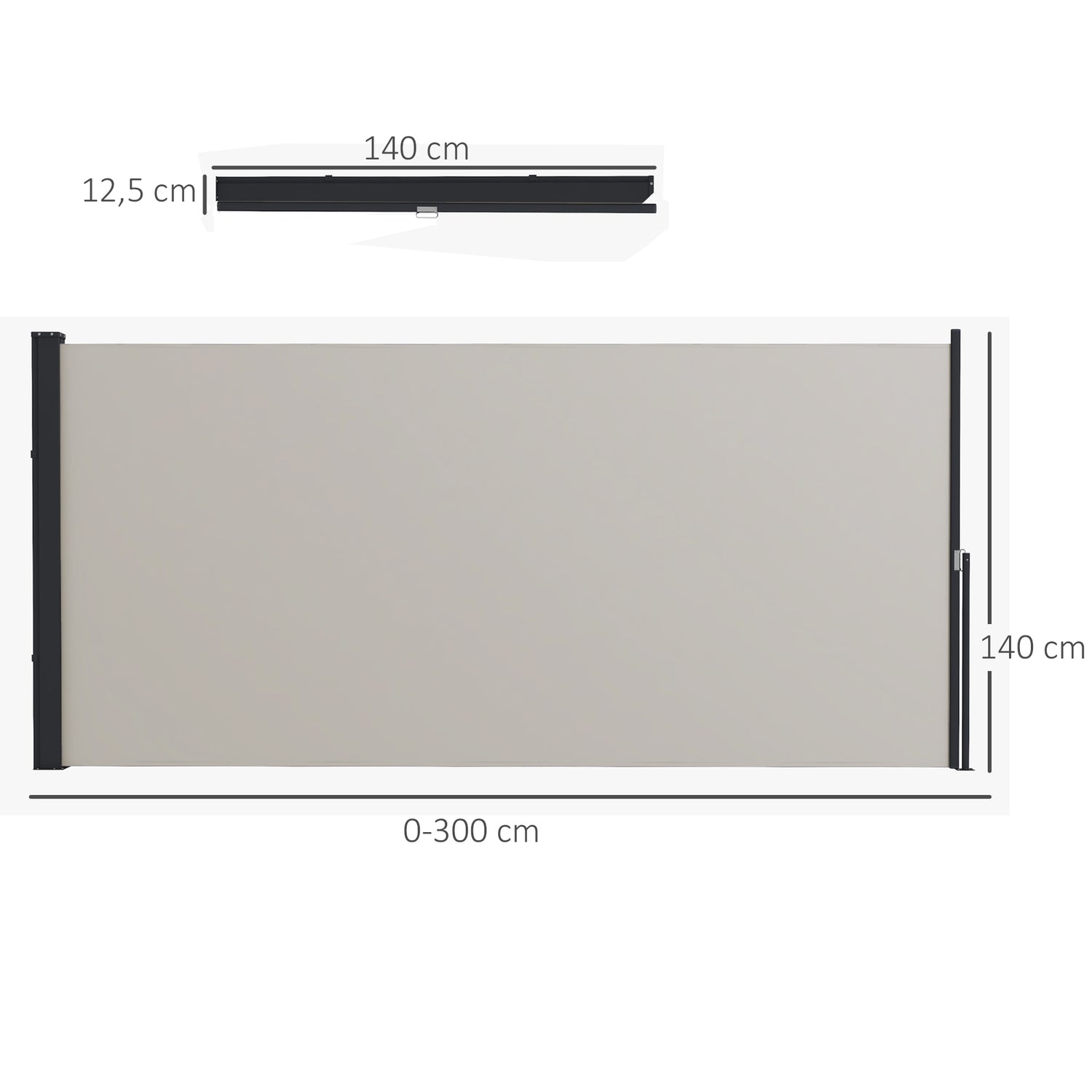 Stahovací markýza pro soukromí, 300x140cm, ochrana proti UV záření a větru
