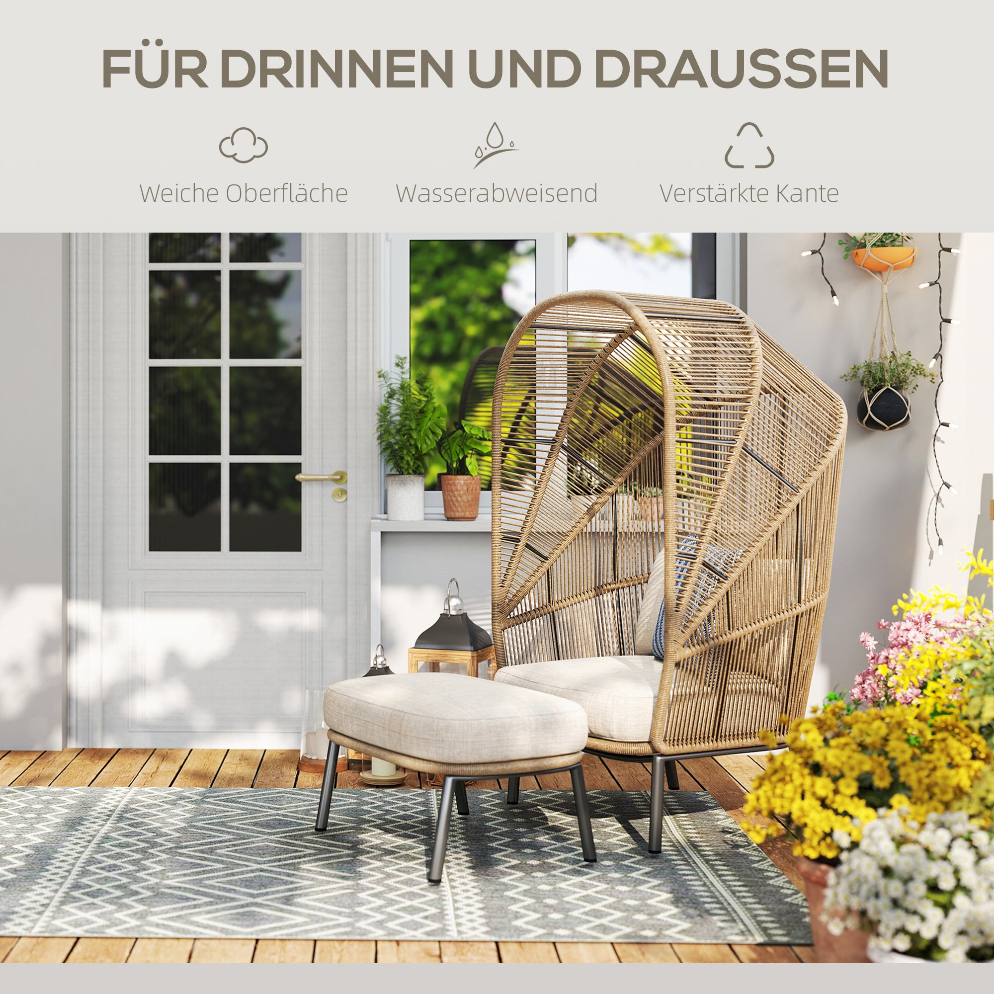 Inomhus/Outdoor Boho Matta, Easy Clean, Grå, 200x140 cm