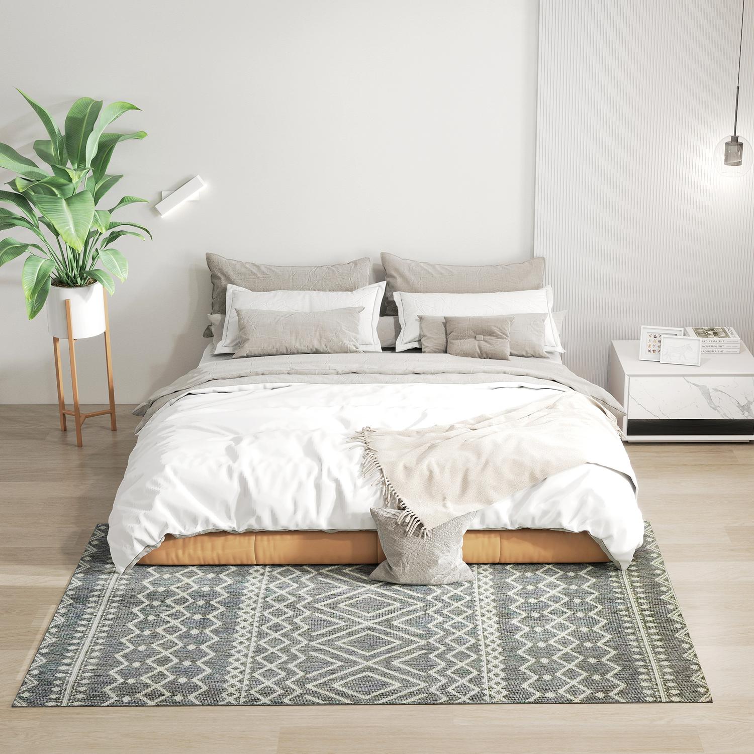 Inomhus/Outdoor Boho Matta, Easy Clean, Grå, 200x140 cm