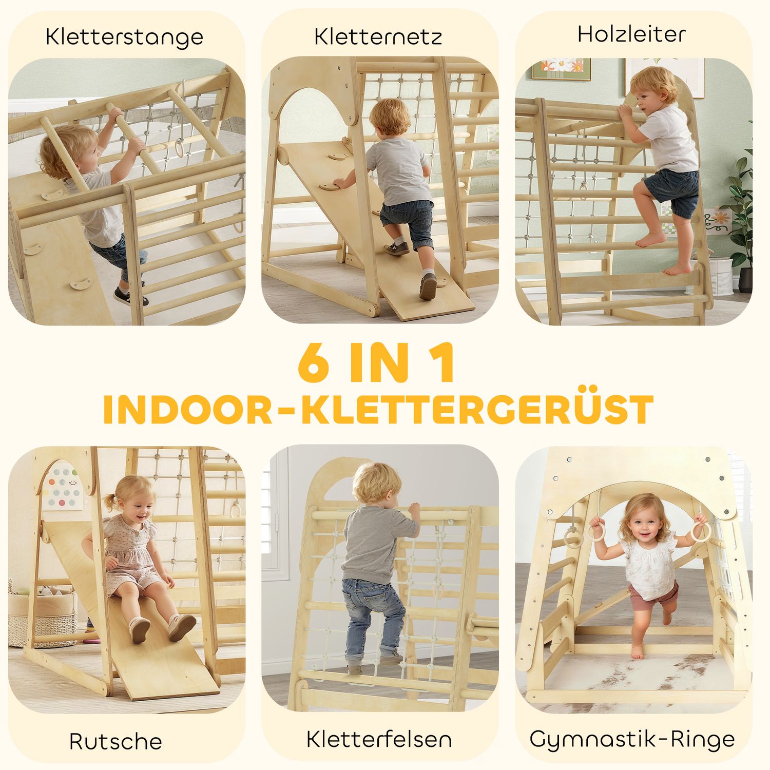 Inomhusklättergym, 6-i-1, Rutschkana och klättervägg, 3-6 år