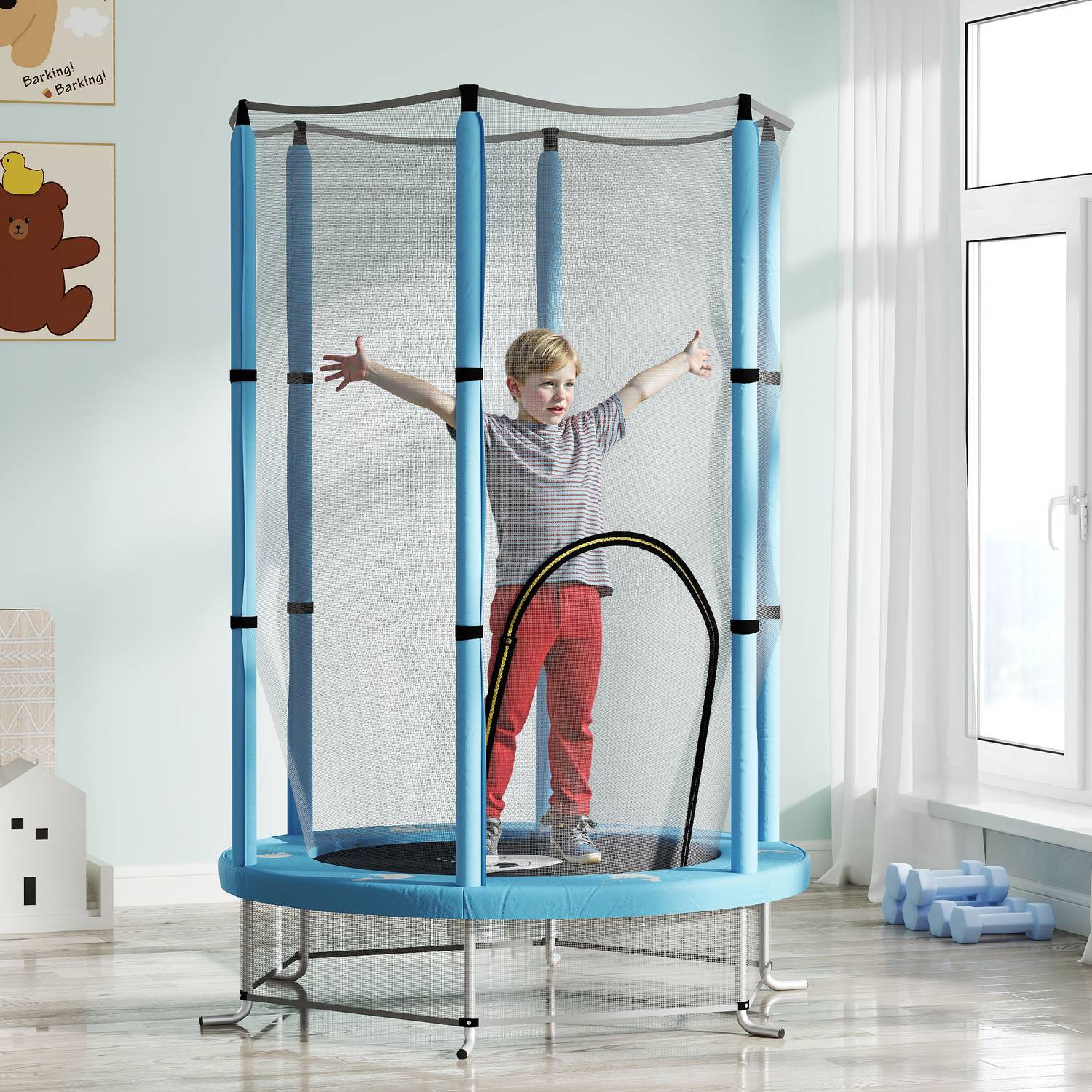 Dětská trampolína do interiéru, Ø140 cm – ochranná síť, vchod na zip