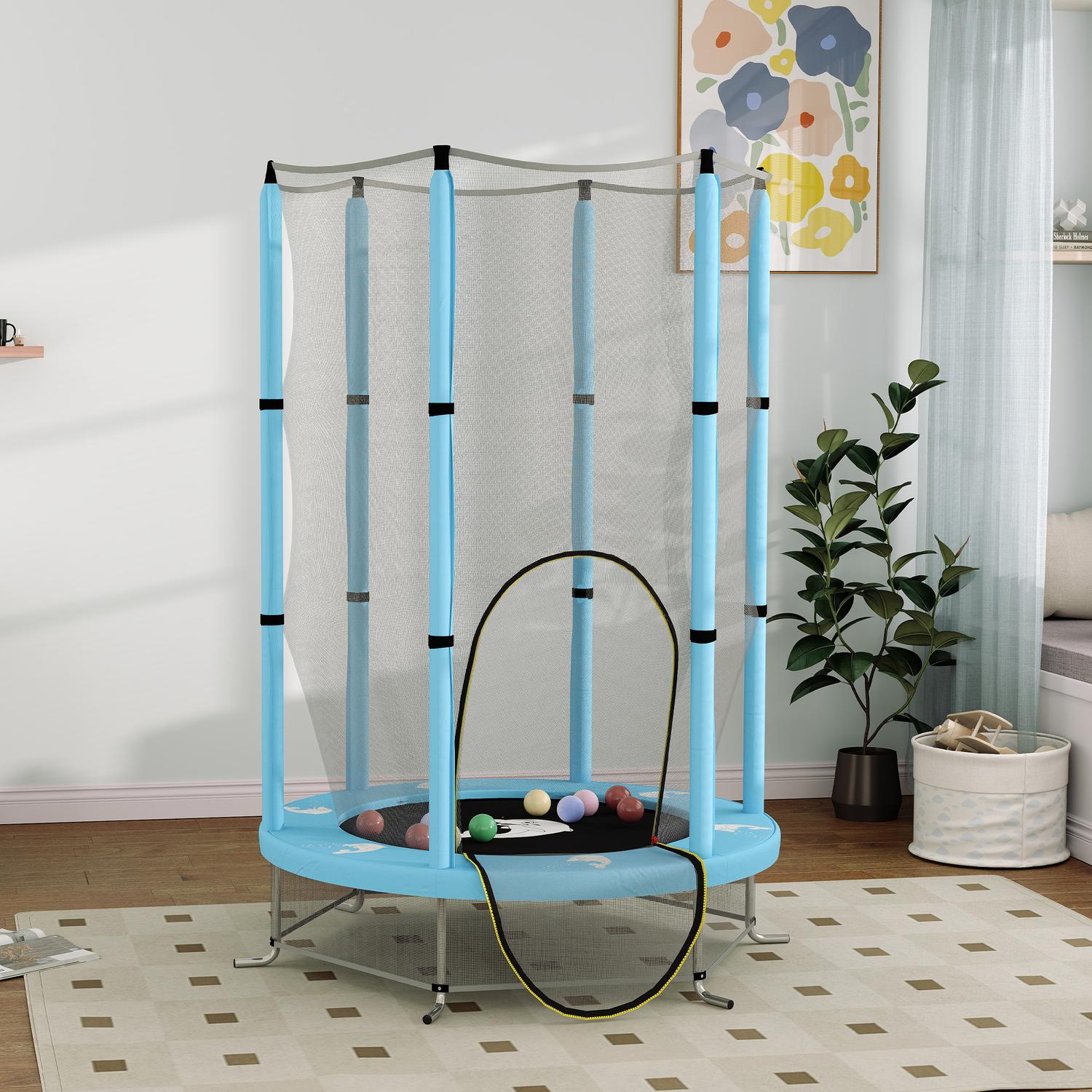 Dětská trampolína do interiéru, Ø140 cm – ochranná síť, vchod na zip