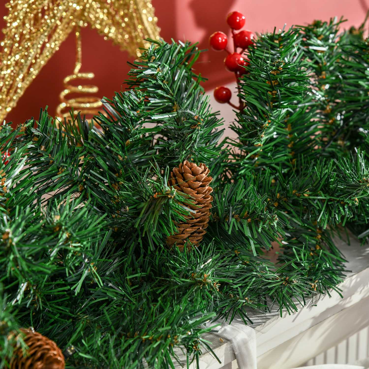 Juldekorationsset med LED – träd, krans, krans