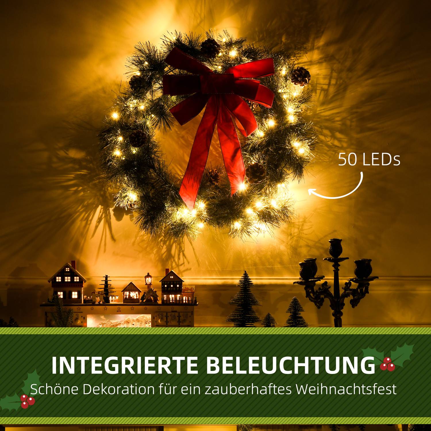 Julgrankrans, 60cm, grön, hängande öljett