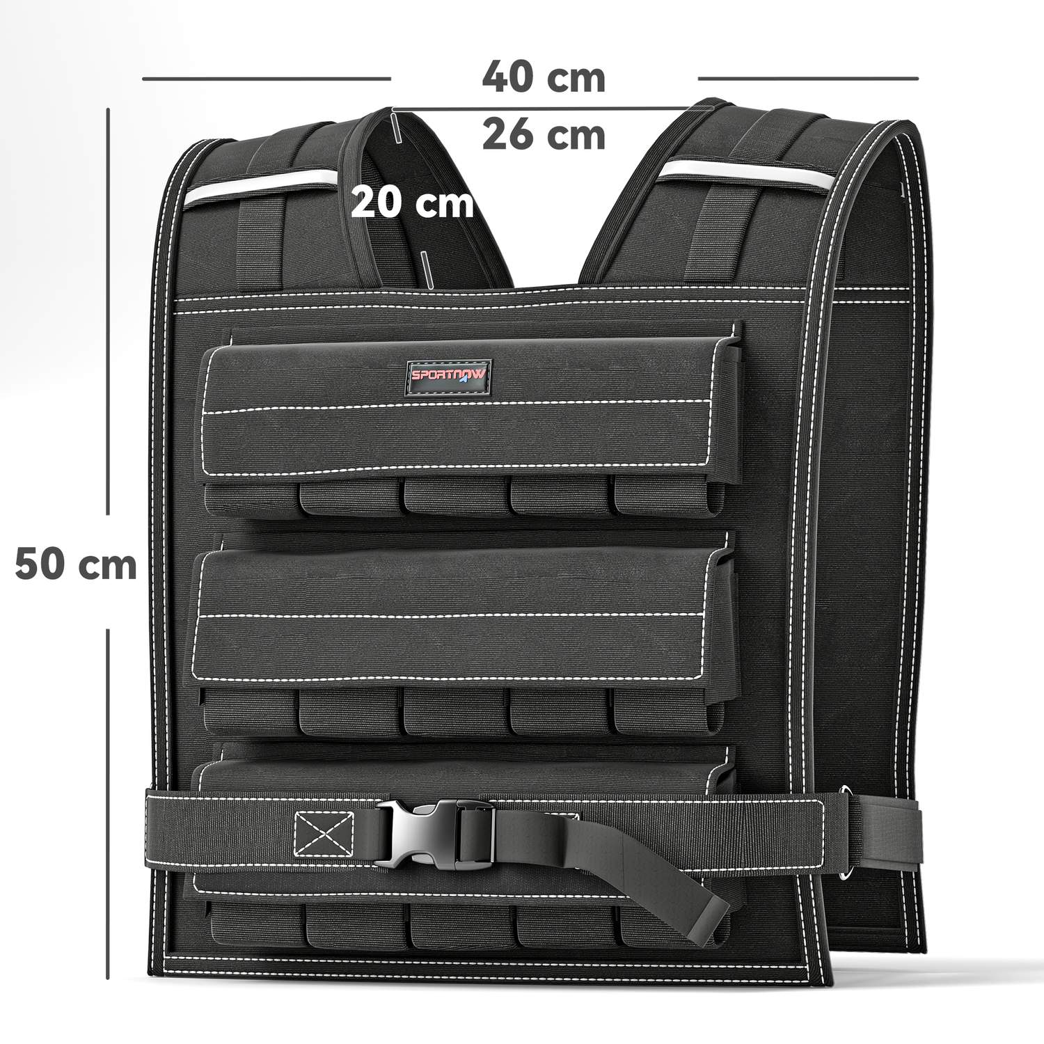 Nastavitelná zátěžová vesta 20 kg s reflexními pruhy pro fitness