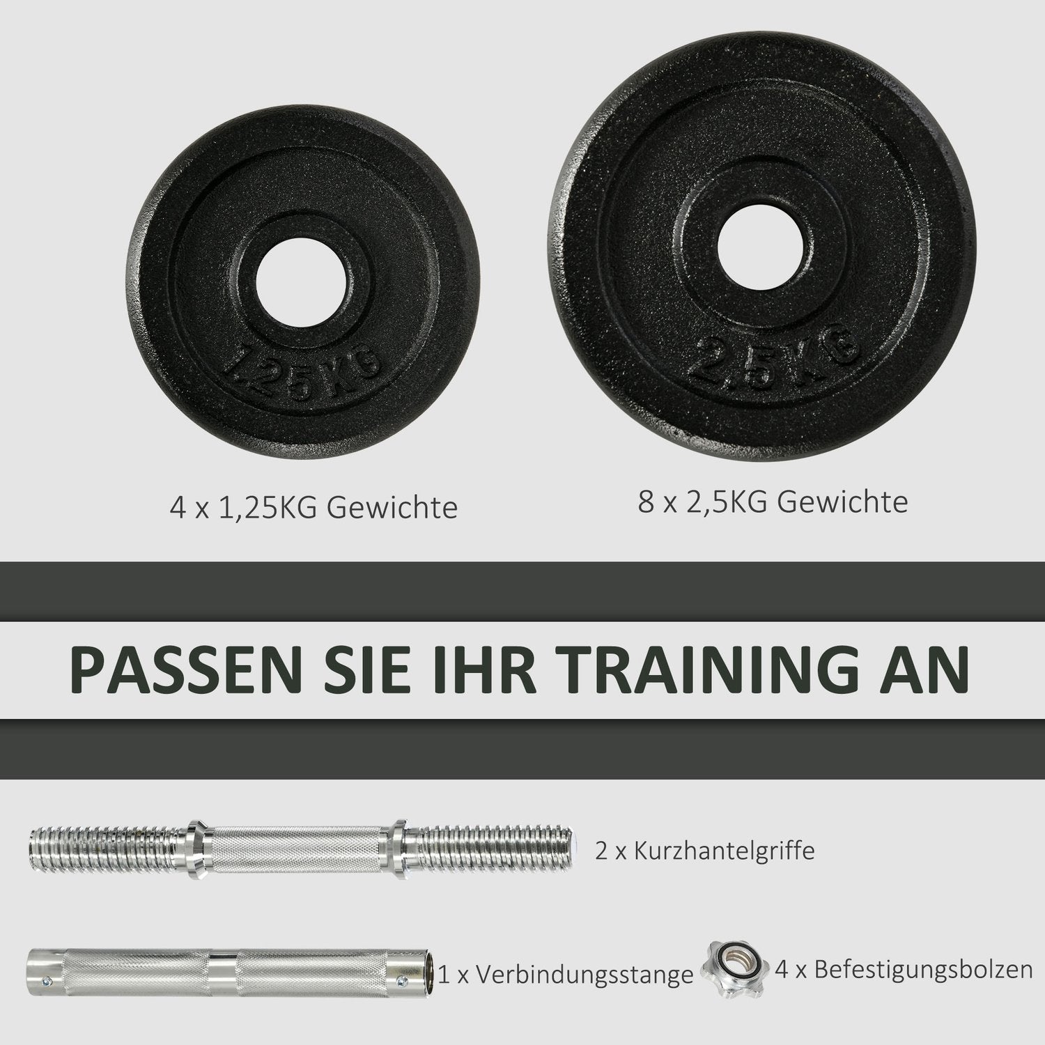 Justerbar 30 kg hantelset med 12 viktskivor