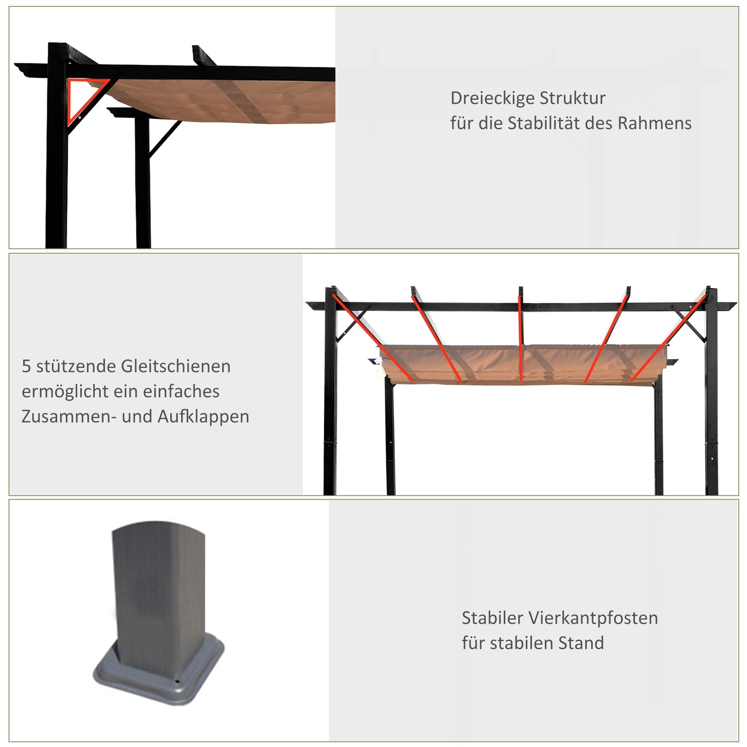 Justerbar Aluminium Pergola Gazebo, 3x4m, Grå/Brun