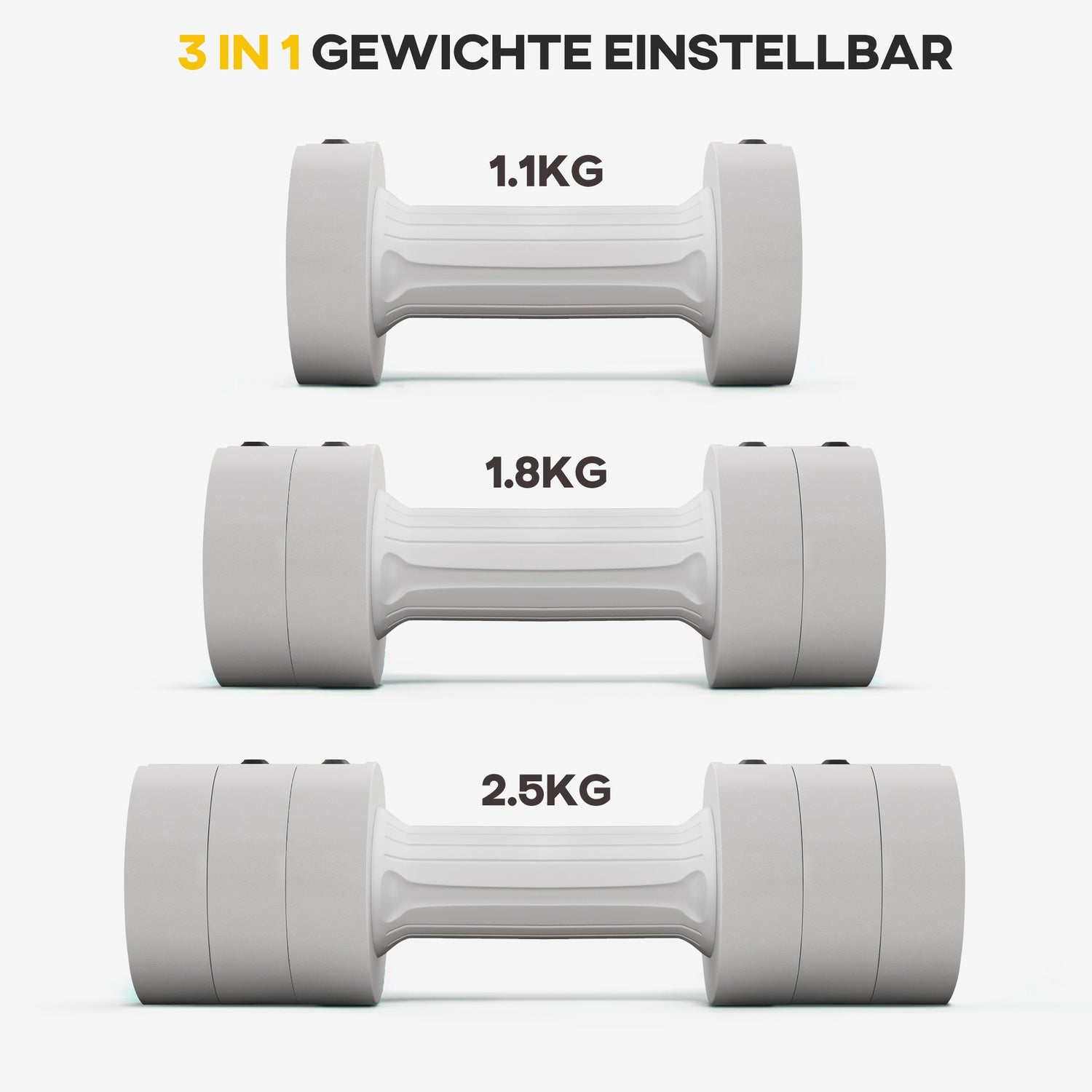 Nastavitelné činky 2 x 2,5 kg, šetrné k podlaze, bílé