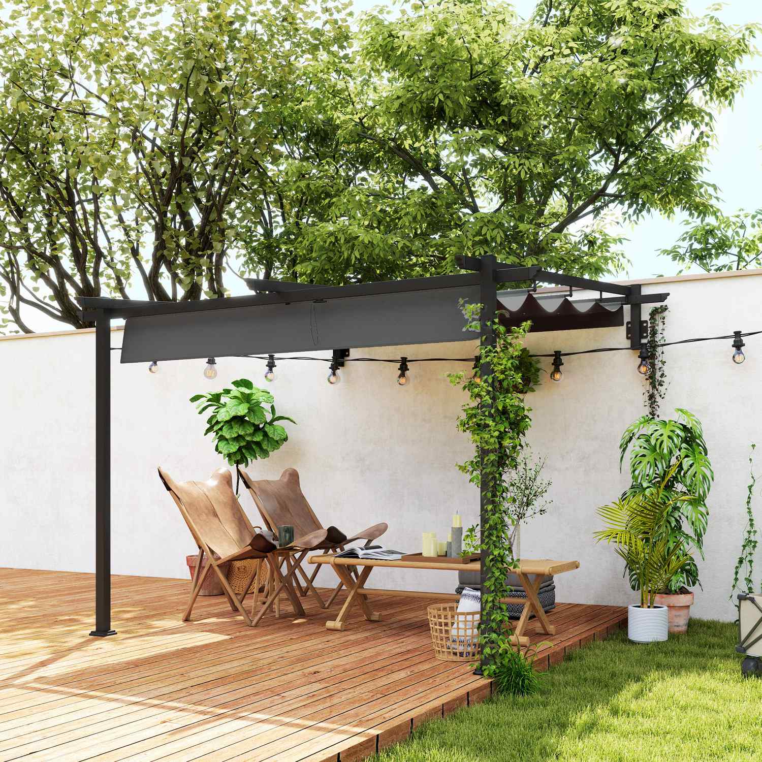 Nastavitelná hliníková pergola, 3x3m, tmavě šedá, ochrana proti slunci