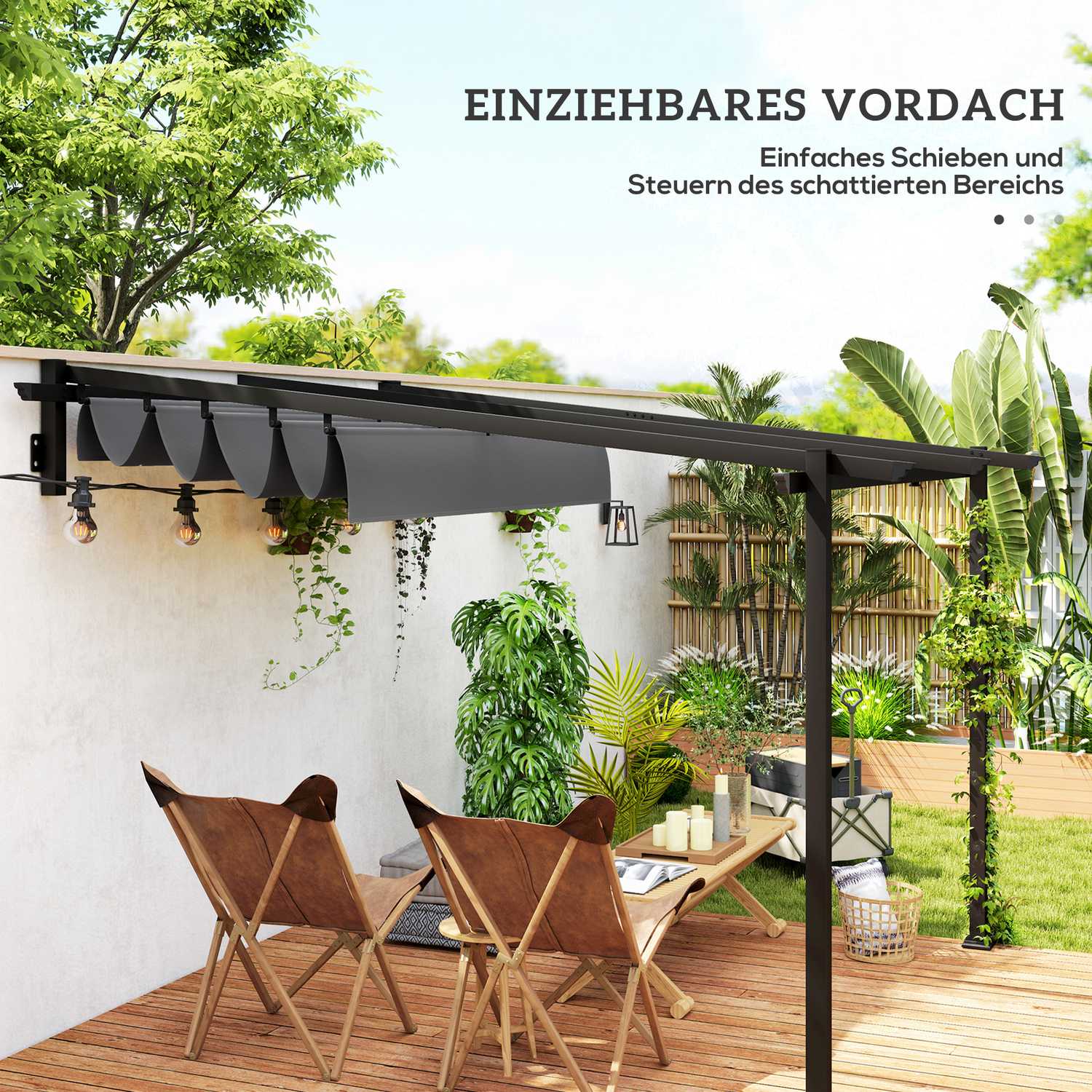 Nastavitelná hliníková pergola, 3x3m, tmavě šedá, ochrana proti slunci
