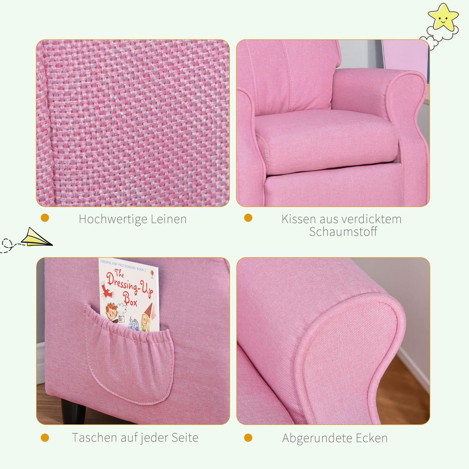 Justerbar barnsoffa med fotstöd, Rosa, 3-5 år