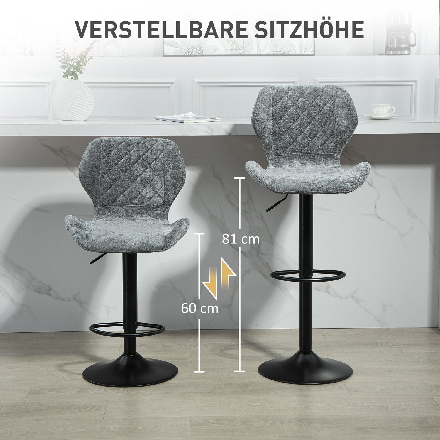 Nastavitelné barové židle, sada 2 kusů – čalouněné šedé otočné židle