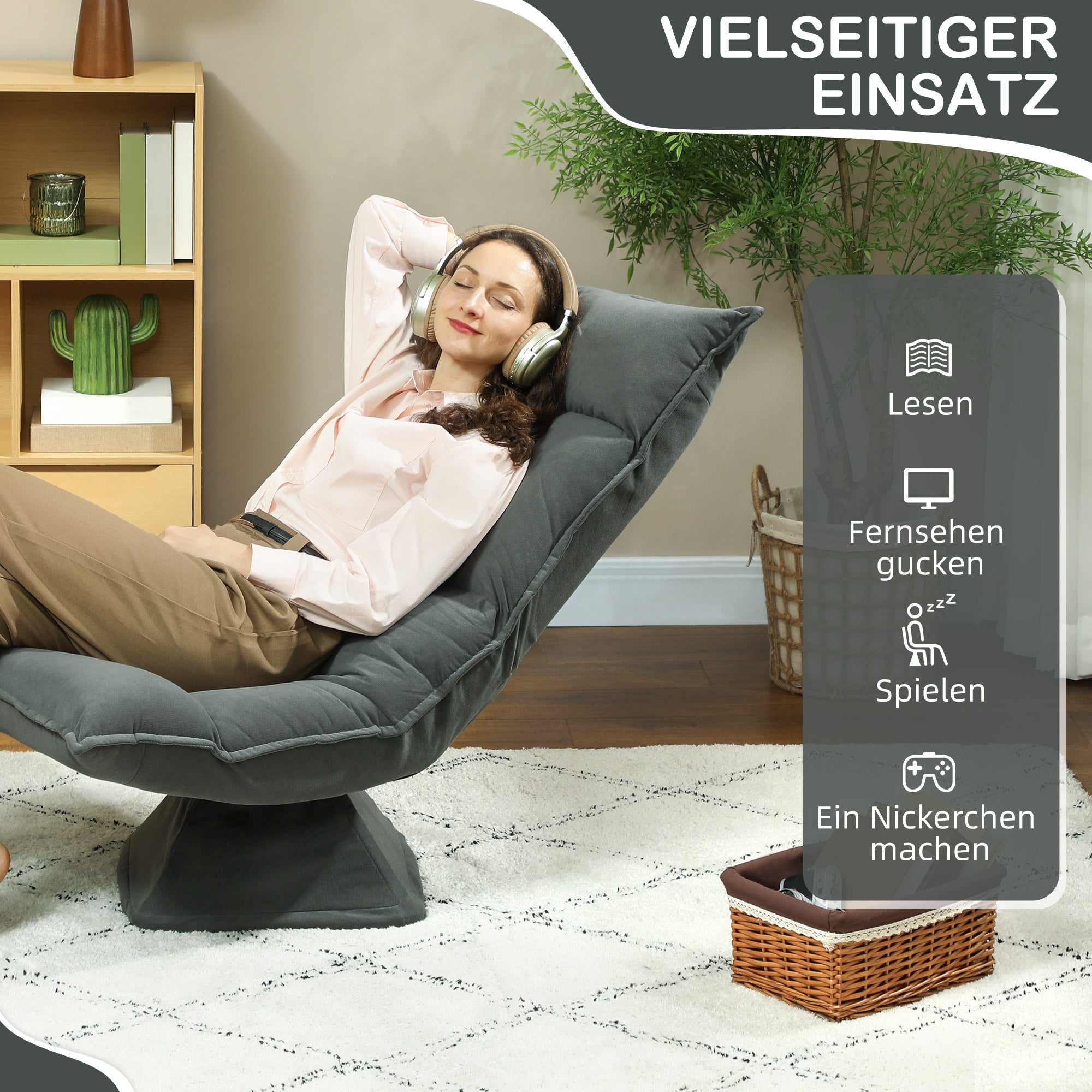 Justerbar golvstol, mörkgrå, 360° rotation